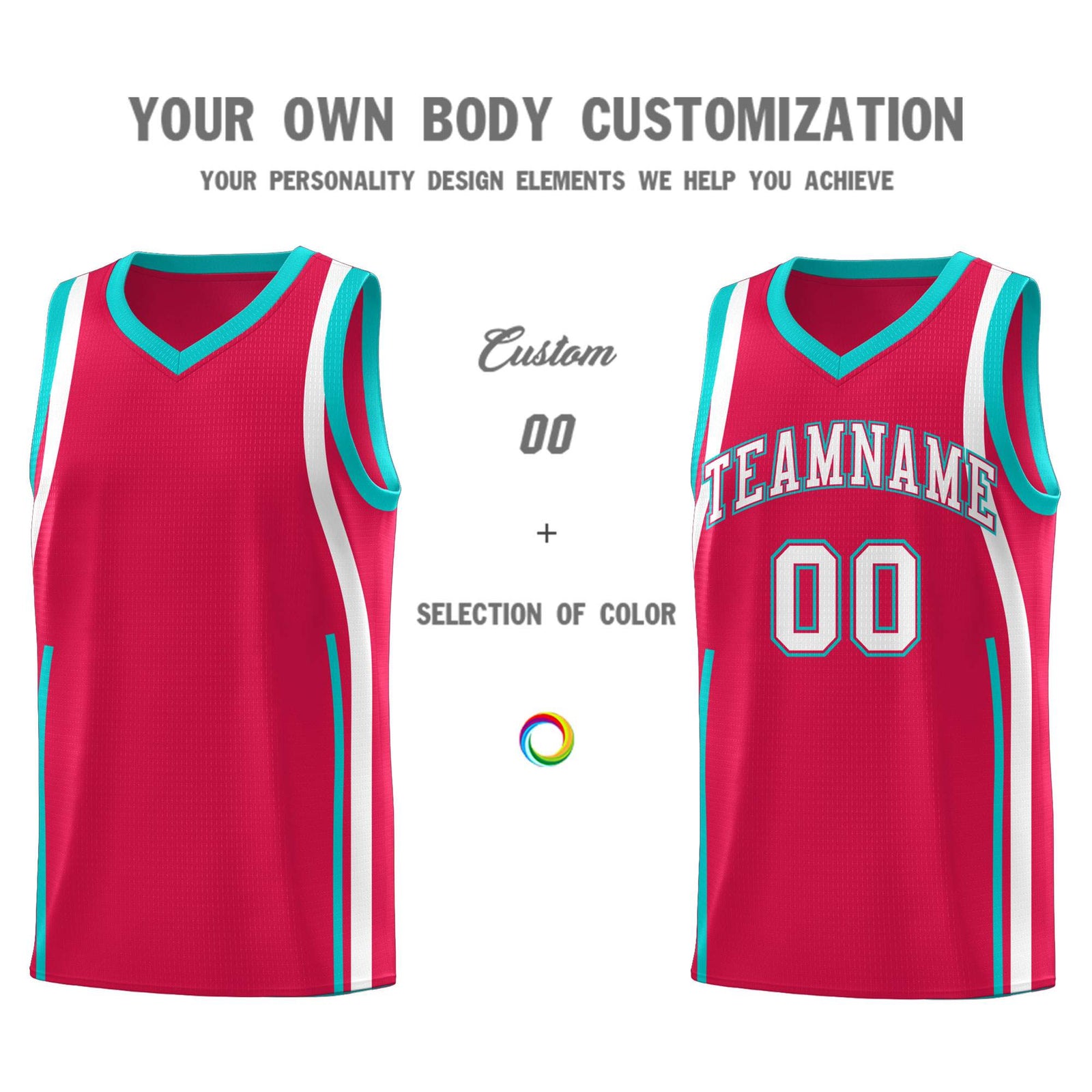 Custom Red Aqua-White Ribbon Pattern Basketball Kits