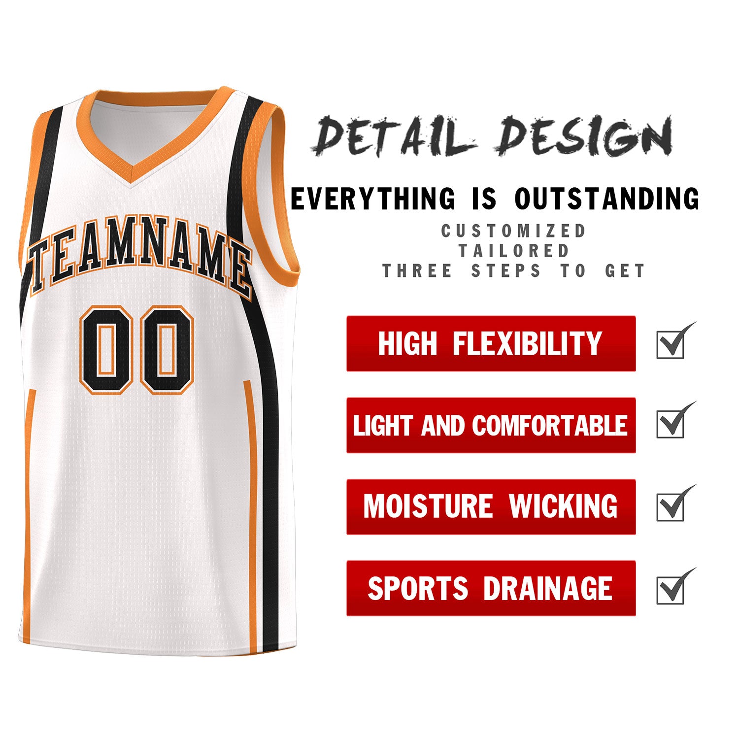 Custom White Gold Orange-Black Ribbon Pattern Basketball Kits