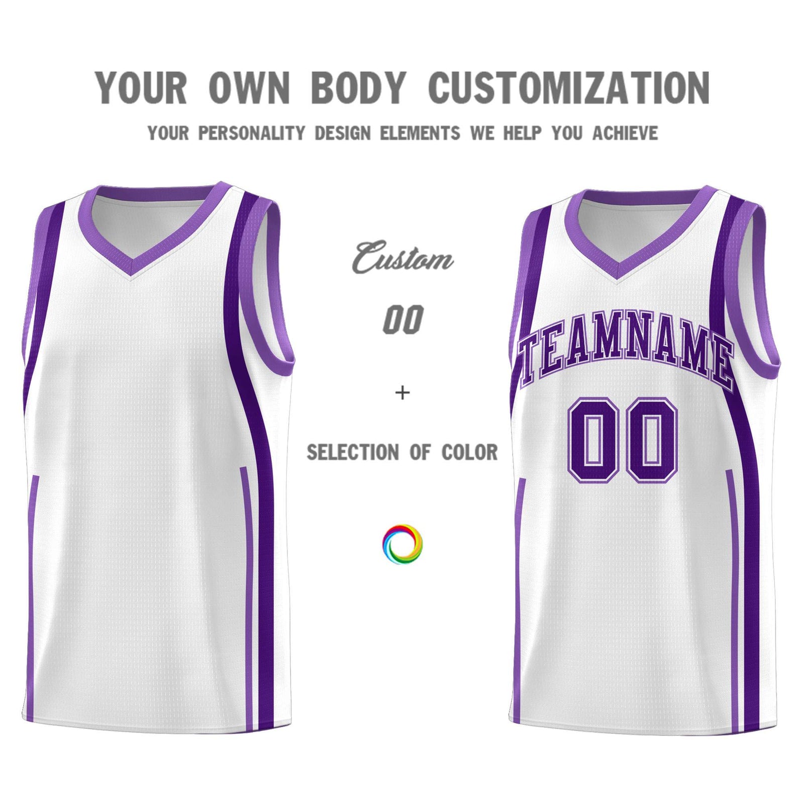 Custom White Purple-Light Purple Ribbon Pattern Basketball Kits