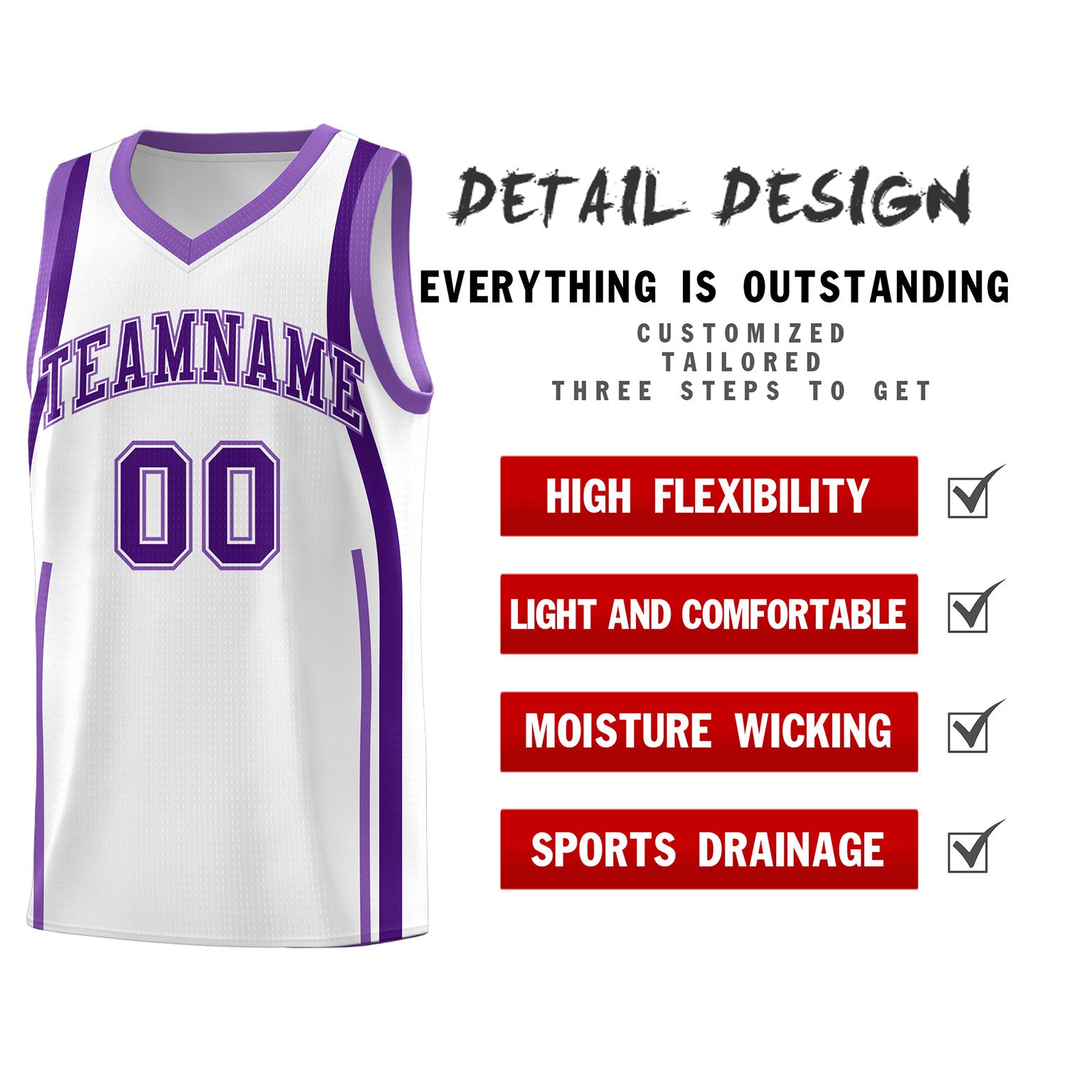 Custom White Purple-Light Purple Ribbon Pattern Basketball Kits