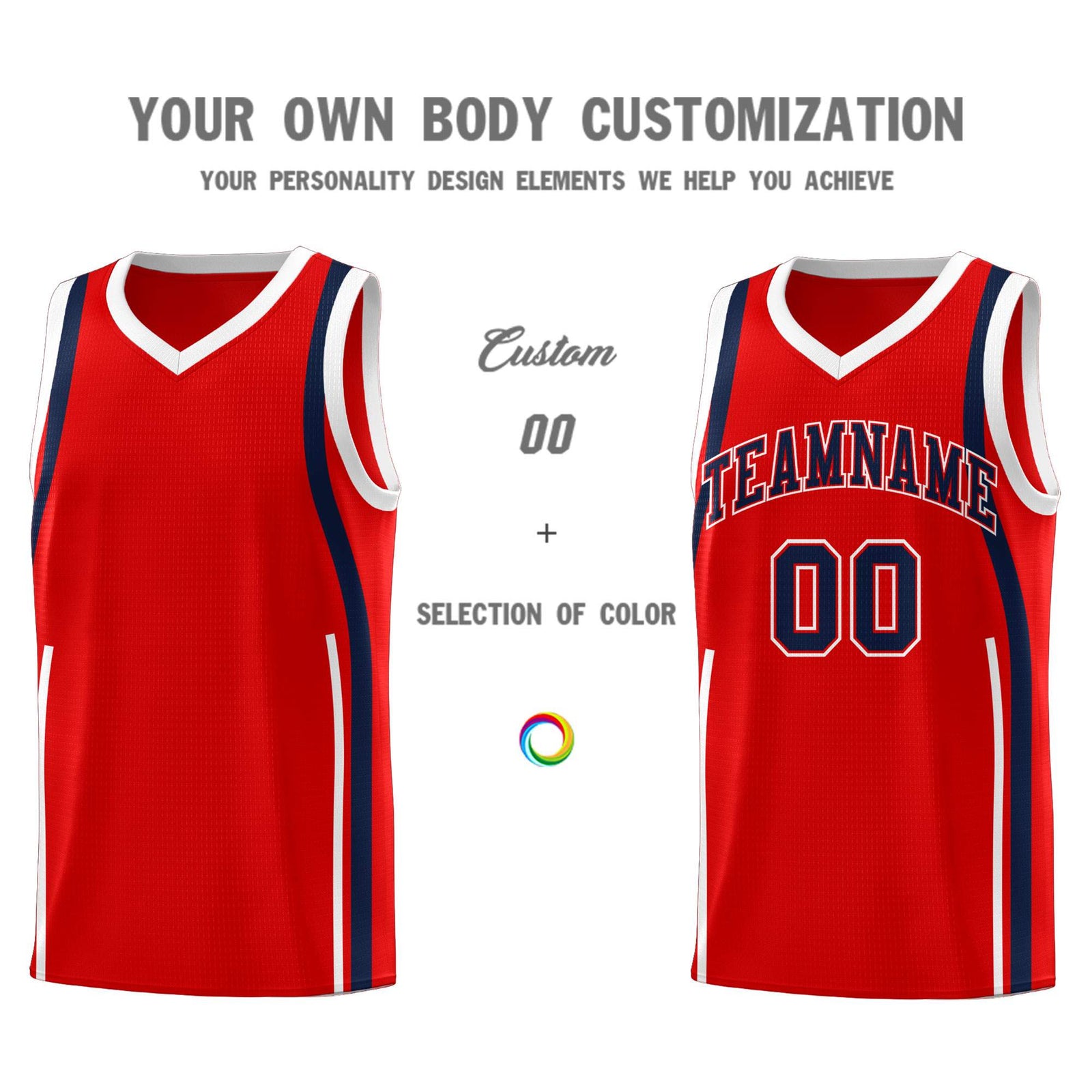 Custom Red Navy-White Ribbon Pattern Basketball Kits