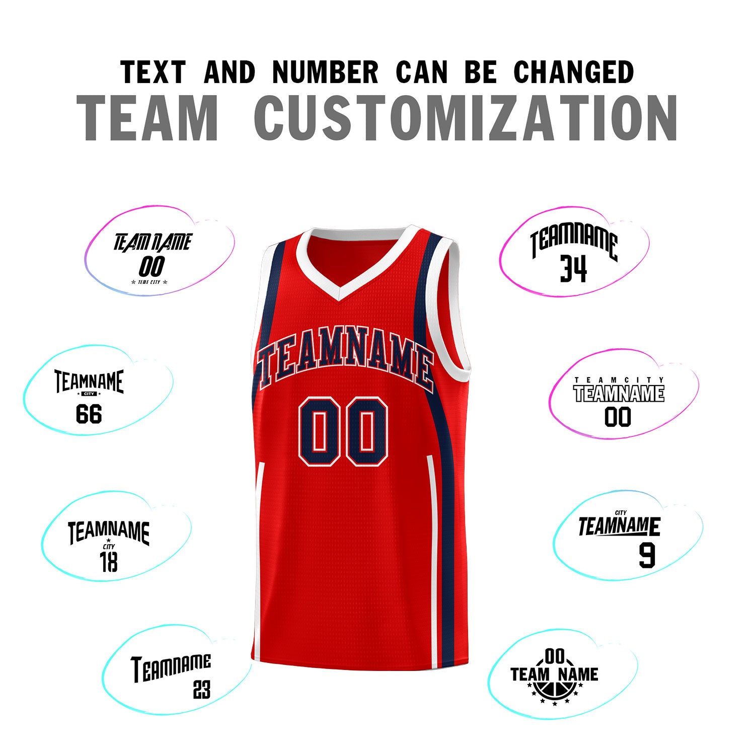 Custom Red Navy-White Ribbon Pattern Basketball Kits