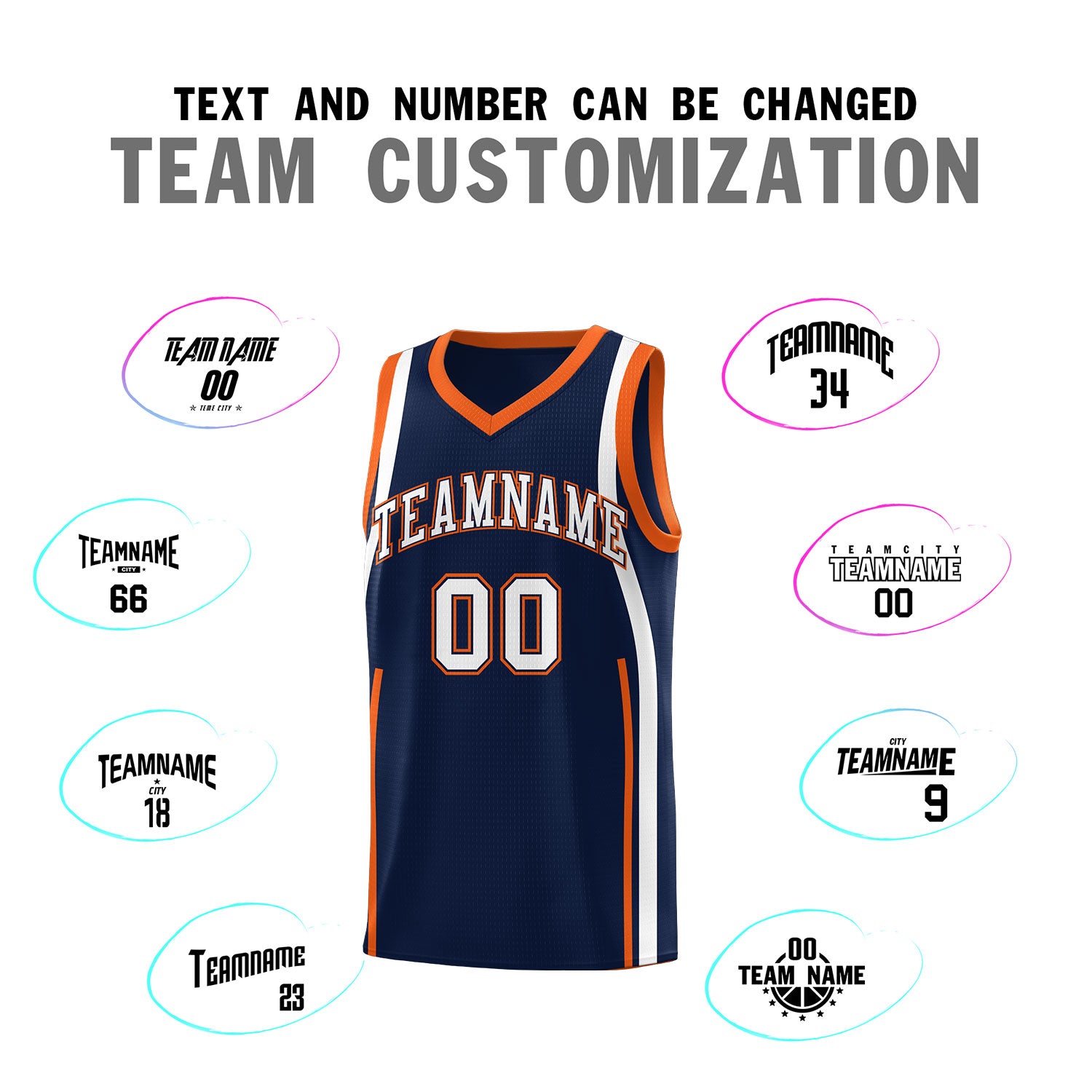 Custom Navy Orange-White Ribbon Pattern Basketball Kits