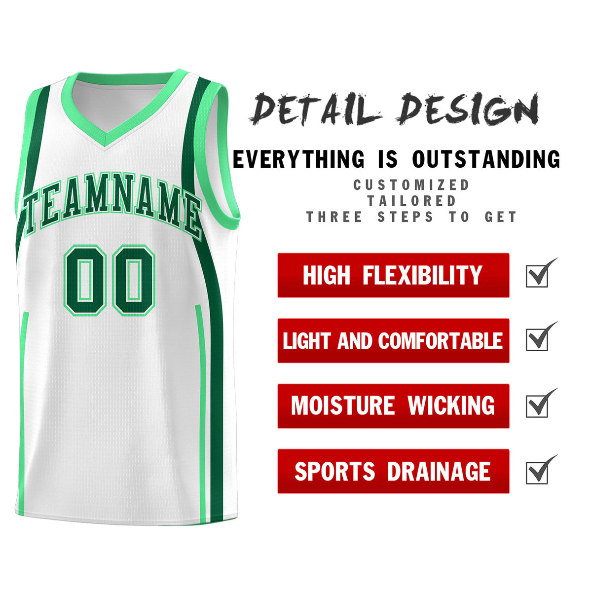 Custom White Kelly Green-Green Ribbon Pattern Basketball Kits