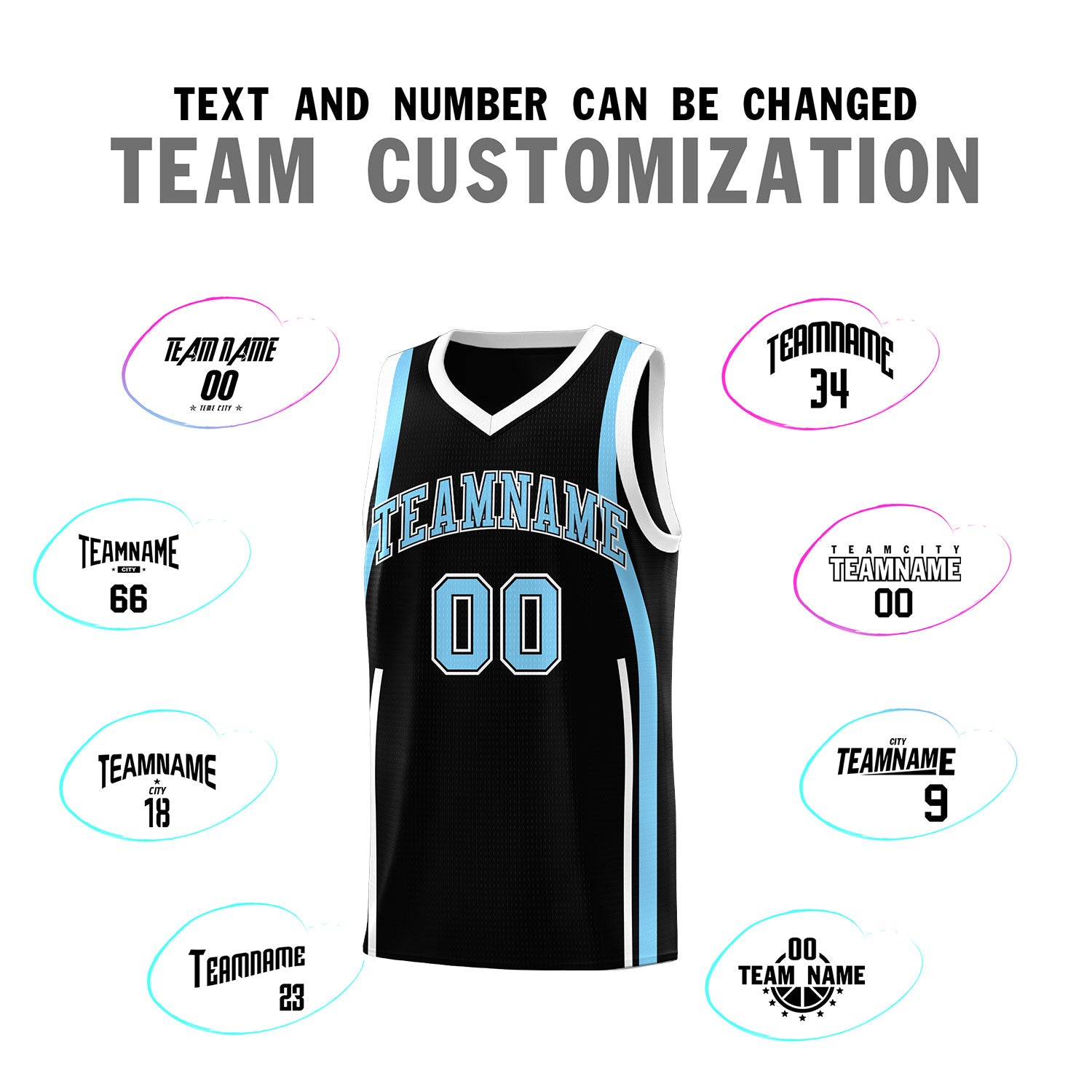 Custom Black Light Blue-White Ribbon Pattern Basketball Kits