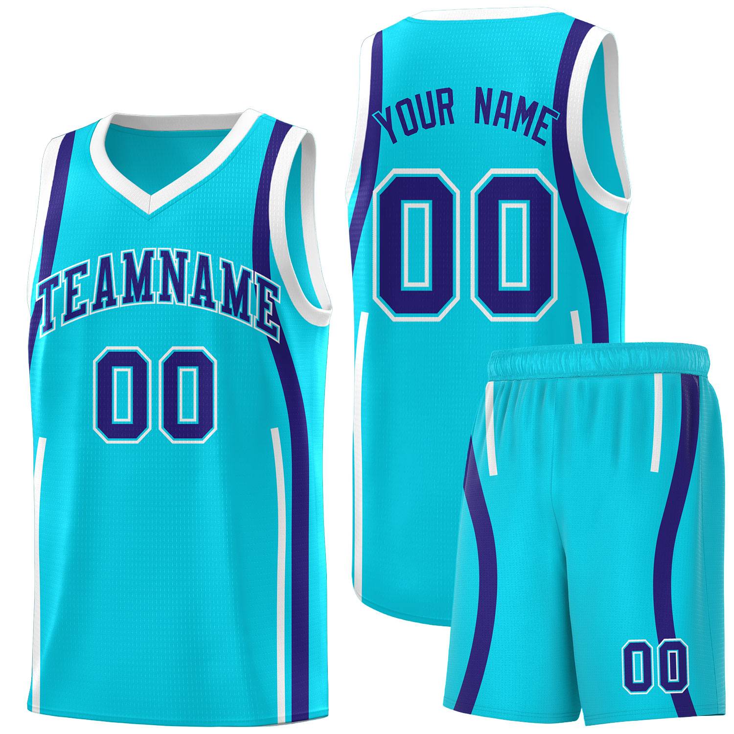 Custom Sky Blue Royal-White Ribbon Pattern Basketball Kits