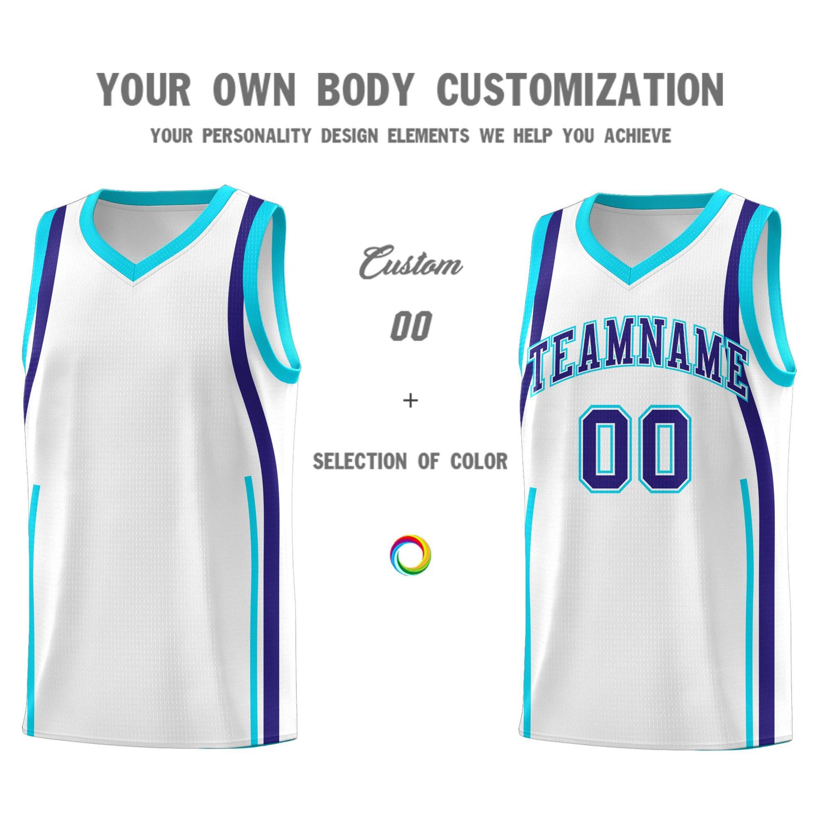 Custom White Sky Blue-Royal Ribbon Pattern Basketball Kits