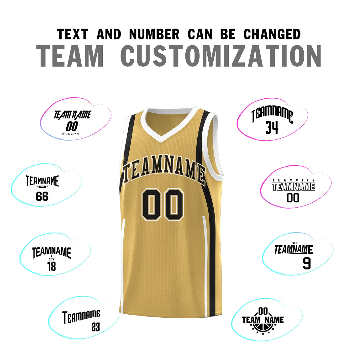 Custom Old Gold Black-White Ribbon Pattern Basketball Kits
