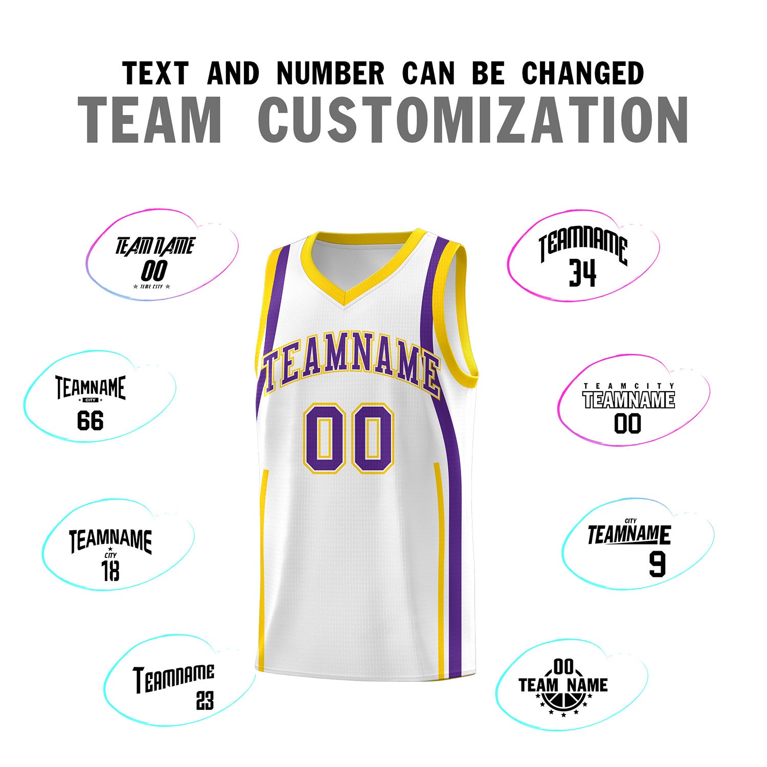 Custom White Gold-Purple Ribbon Pattern Basketball Kits