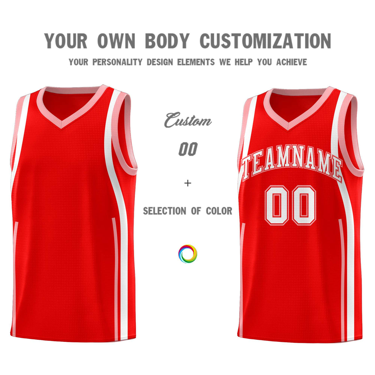 Custom Light Red Light Pink-White Ribbon Pattern Basketball Kits