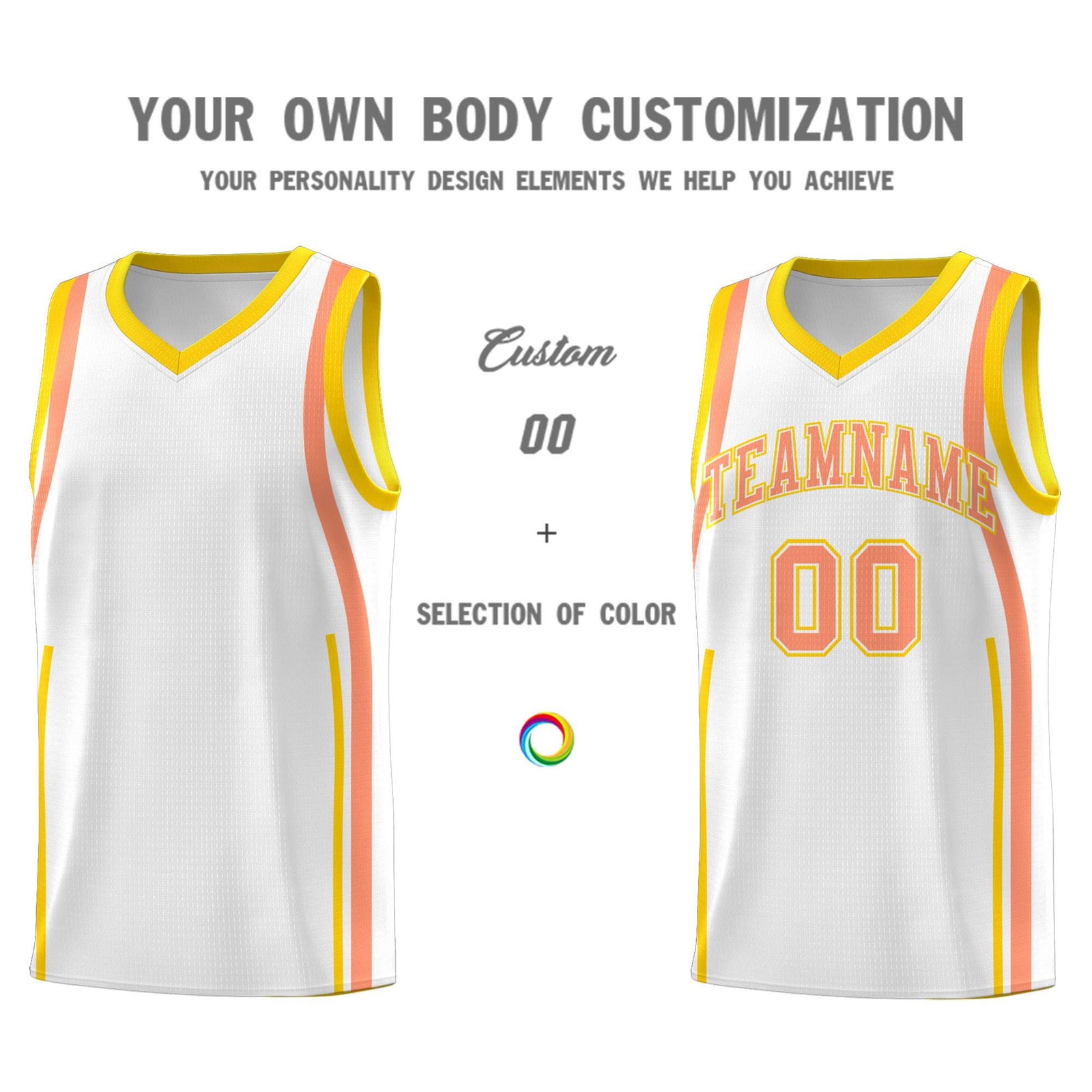 Custom White Light Orange-Gold Ribbon Pattern Basketball Kits