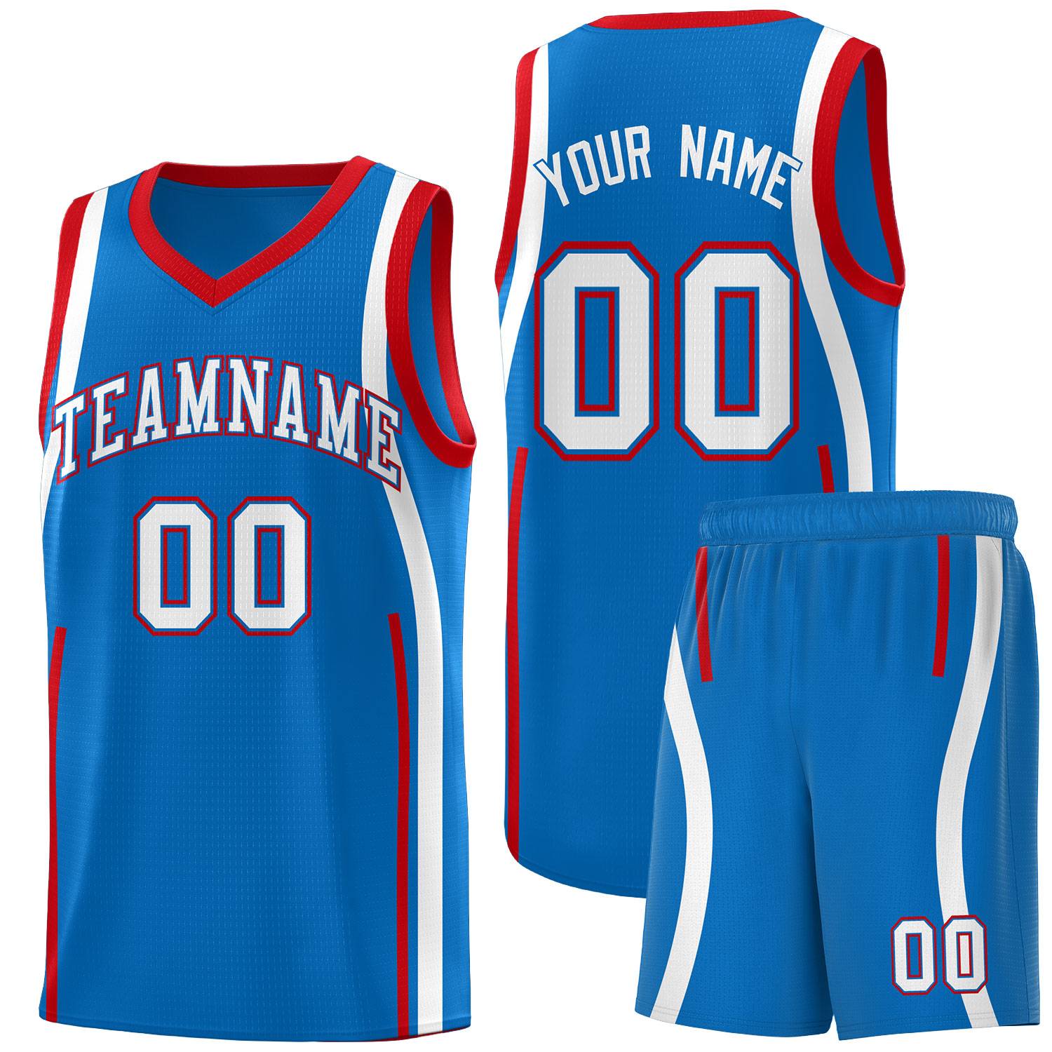 Custom Royal Red-White Ribbon Pattern Basketball Kits