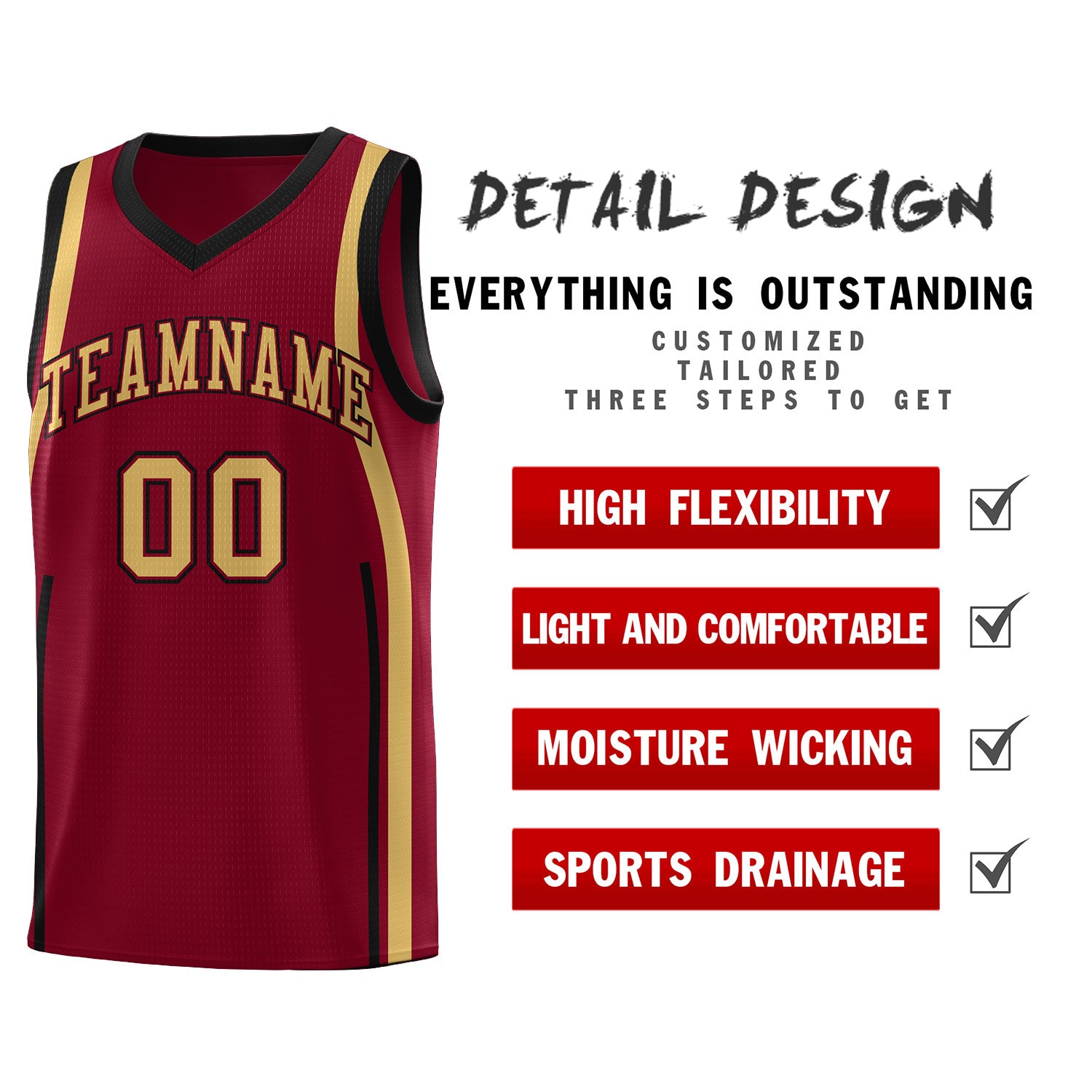 Custom Crimson Old Gold-Black Ribbon Pattern Basketball Kits