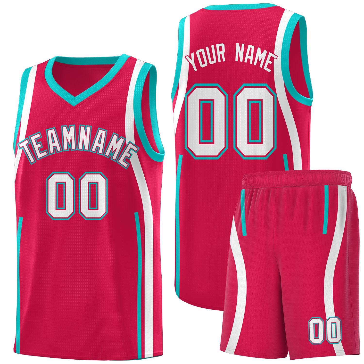 Custom Red Aqua-White Ribbon Pattern Basketball Kits