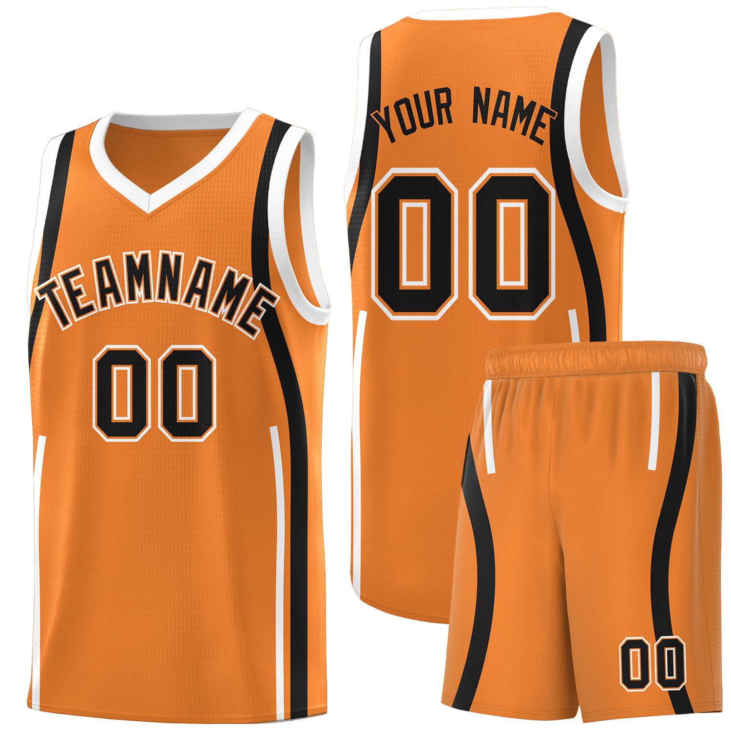 Custom Gold Orange Black-White Ribbon Pattern Basketball Kits