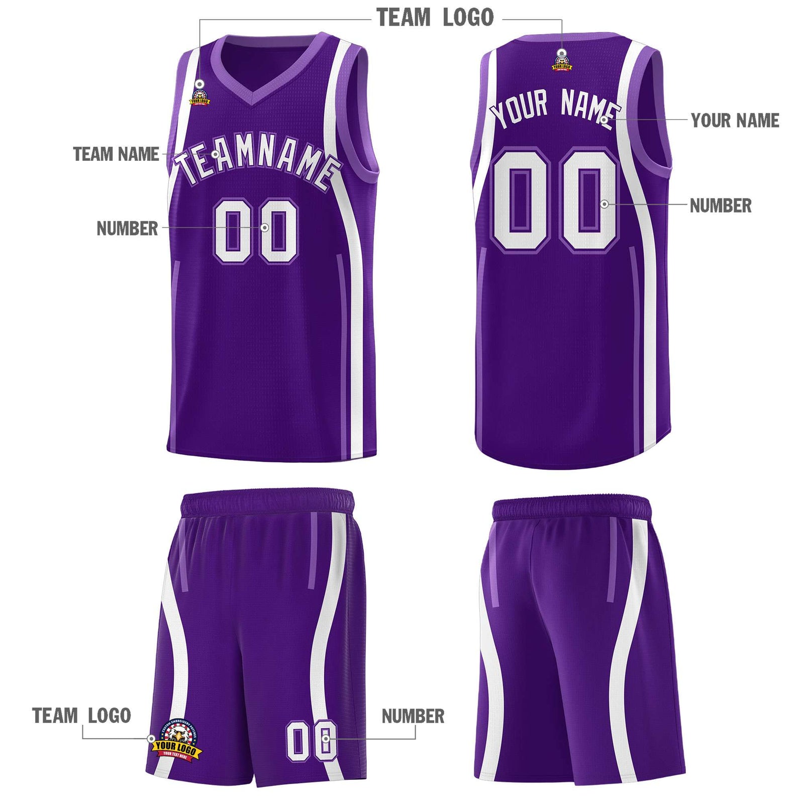 Custom Purple Light Purple-White Ribbon Pattern Basketball Kits