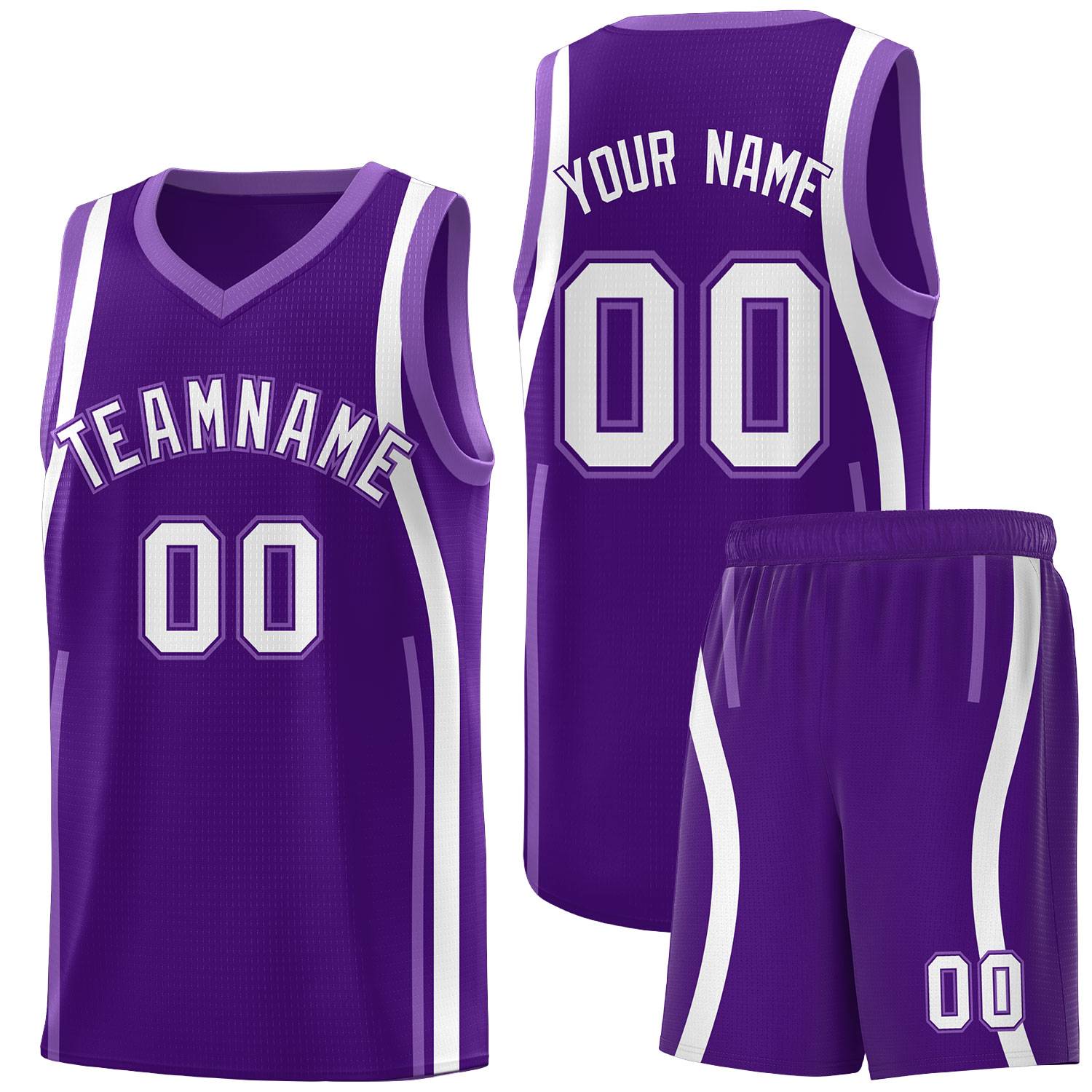 Custom Purple Light Purple-White Ribbon Pattern Basketball Kits