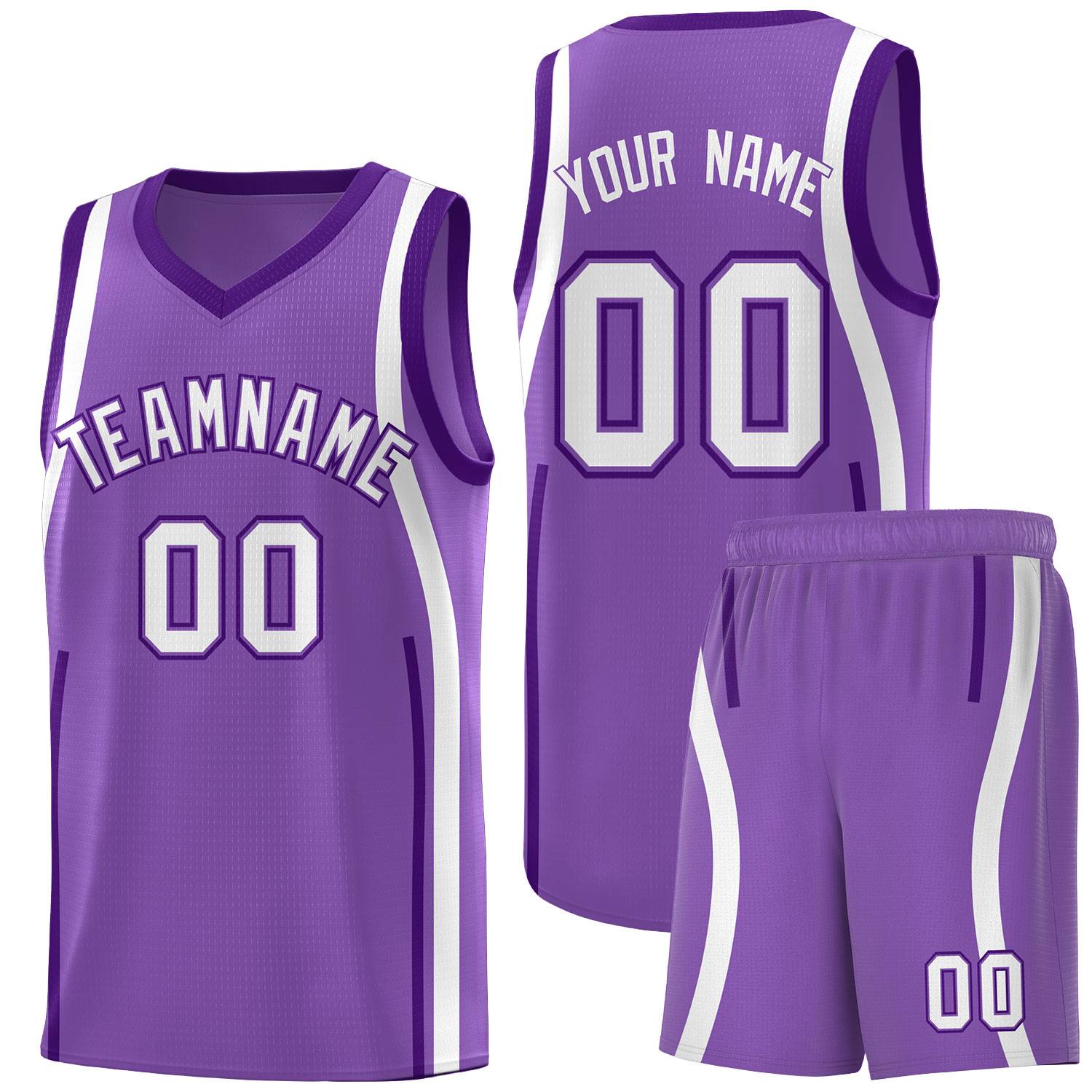 Custom Light Purple Purple-White Ribbon Pattern Basketball Kits