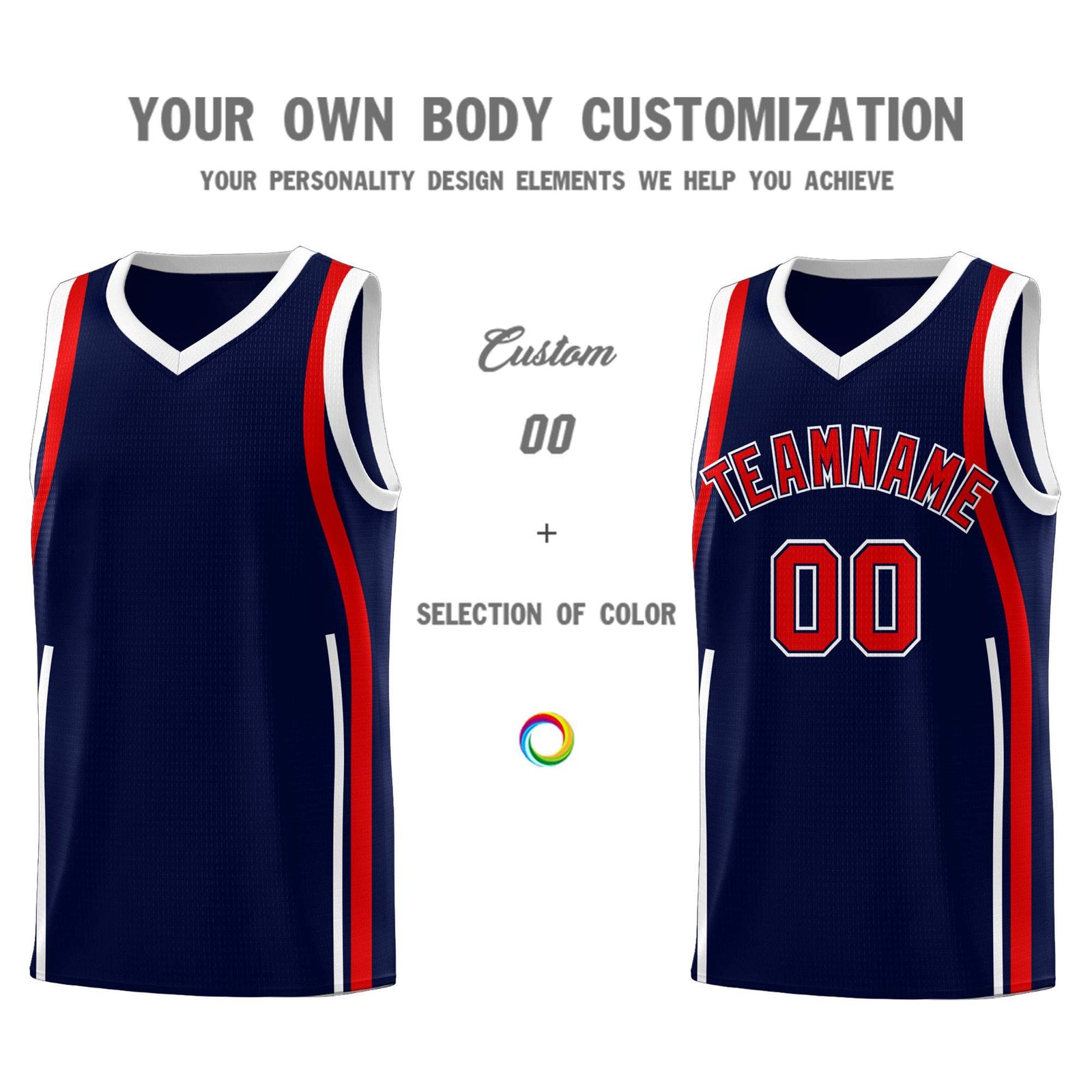 Custom Navy Red-White Ribbon Pattern Basketball Kits