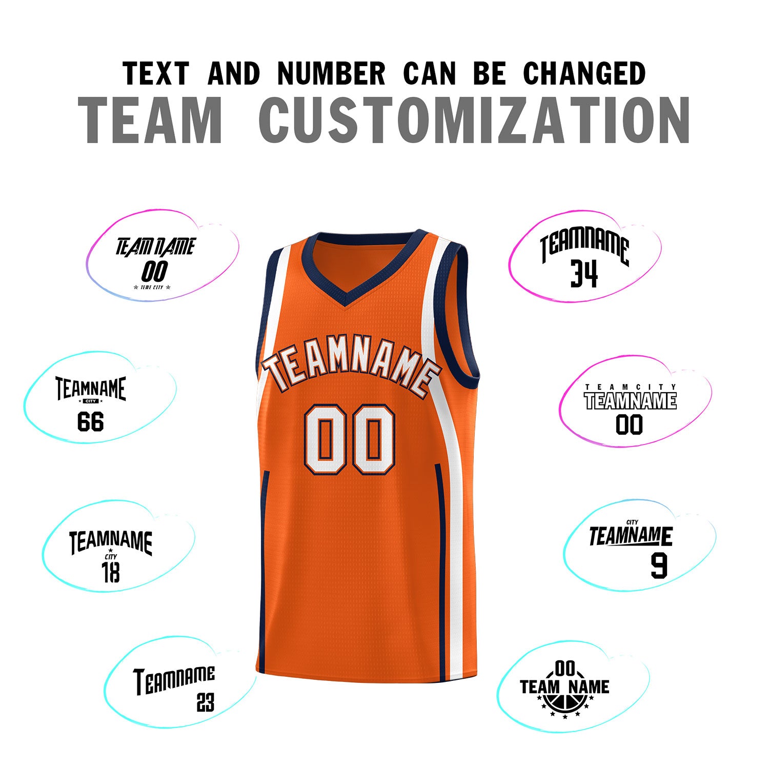 Custom Orange Navy-White Ribbon Pattern Basketball Kits