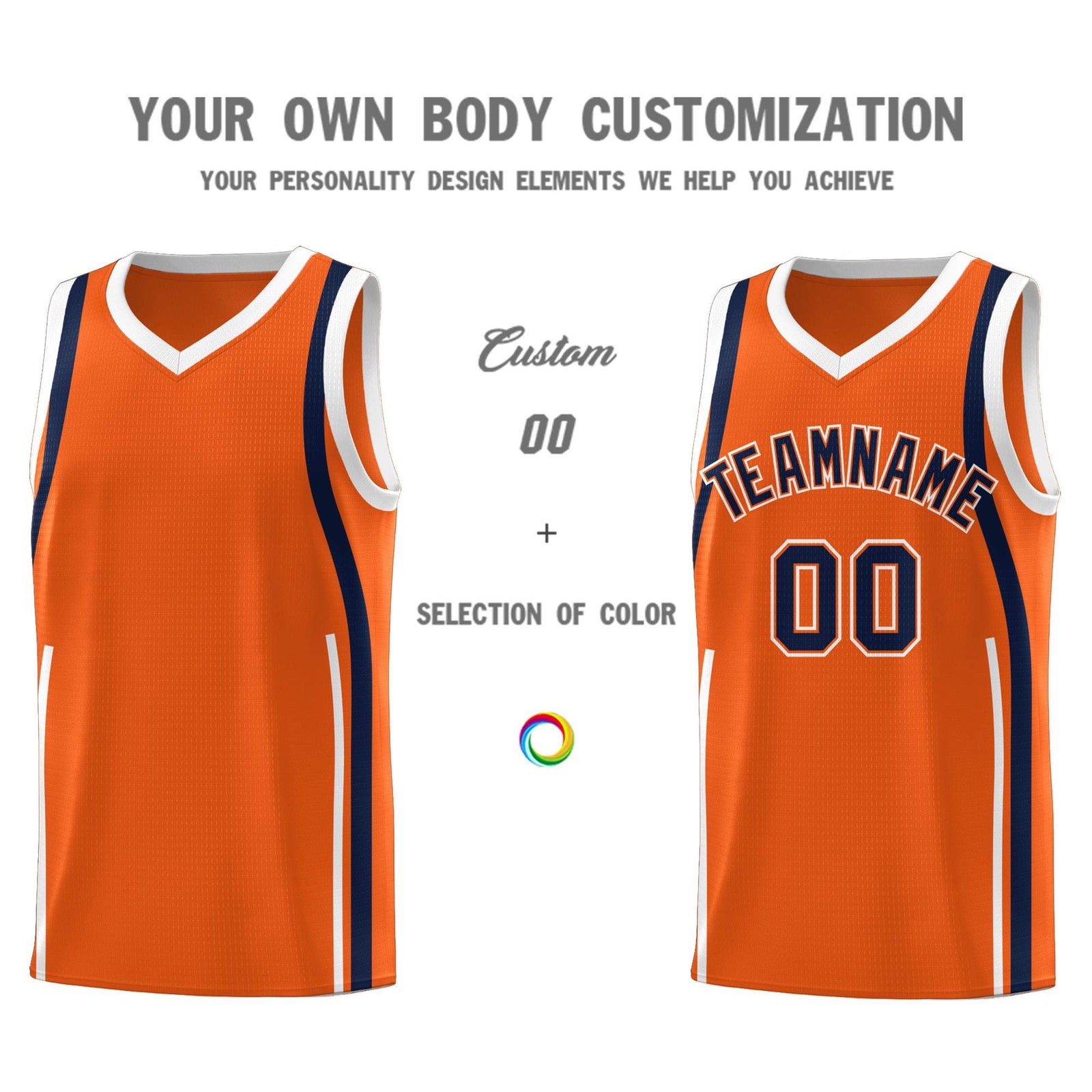 Custom Orange Navy-White Ribbon Pattern Basketball Kits