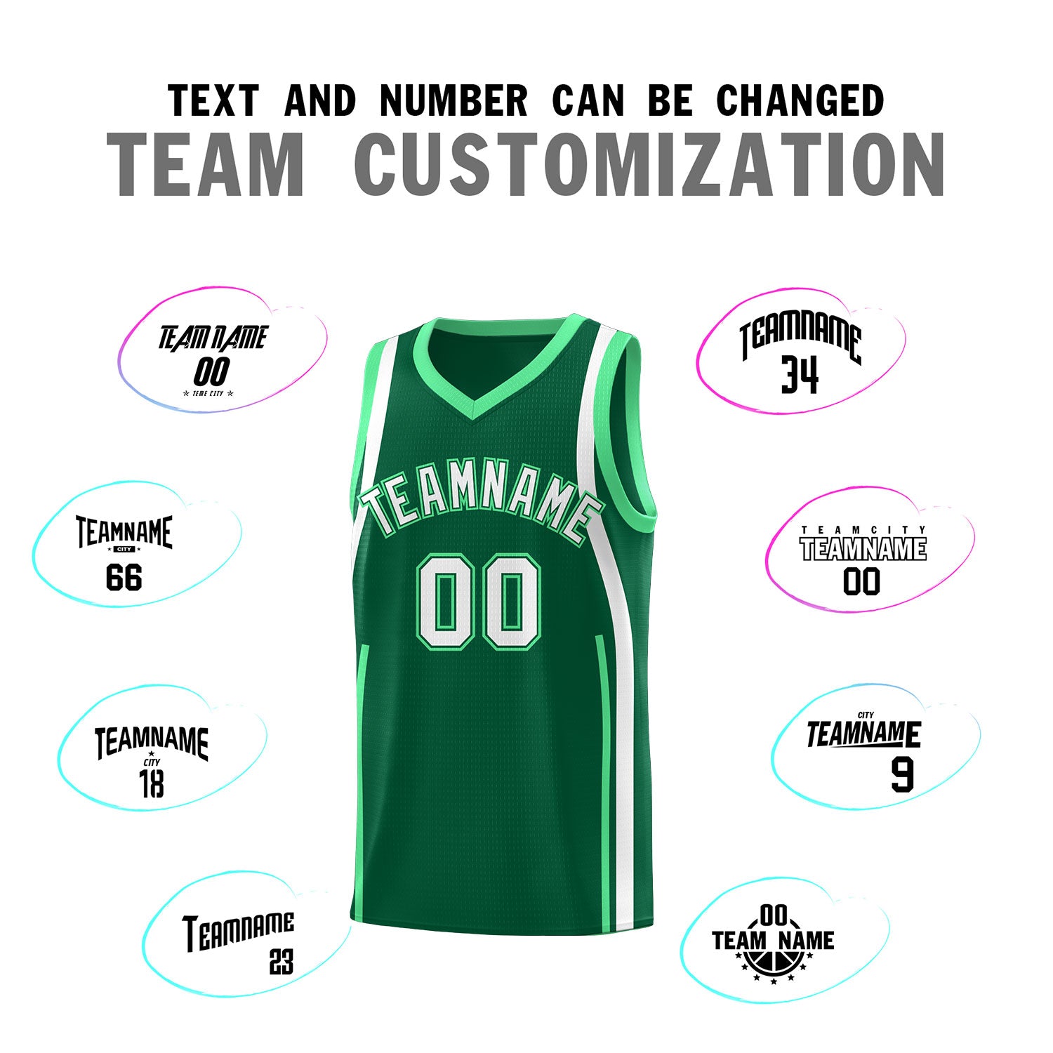 Custom Kelly Green Green-White Ribbon Pattern Basketball Kits