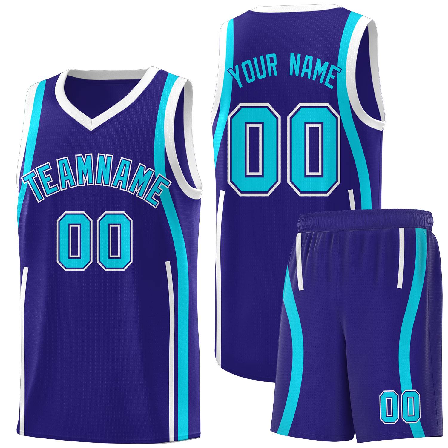 Custom Royal Sky Blue-White Ribbon Pattern Basketball Kits