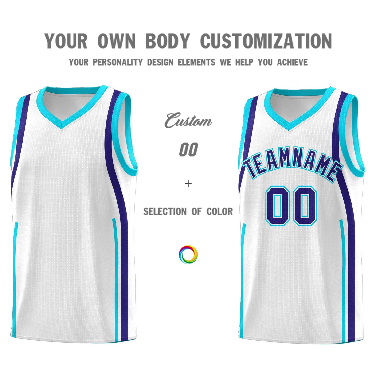 Custom White Sky Blue-Royal Ribbon Pattern Basketball Kits