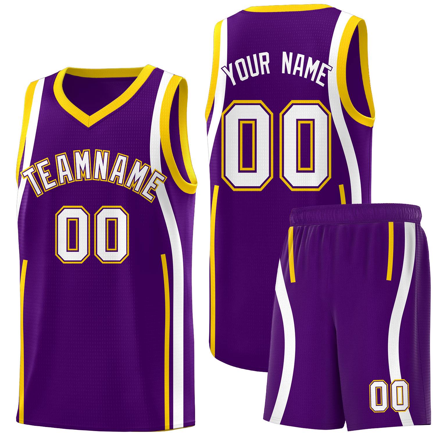 Custom Purple White-Gold Ribbon Pattern Basketball Kits