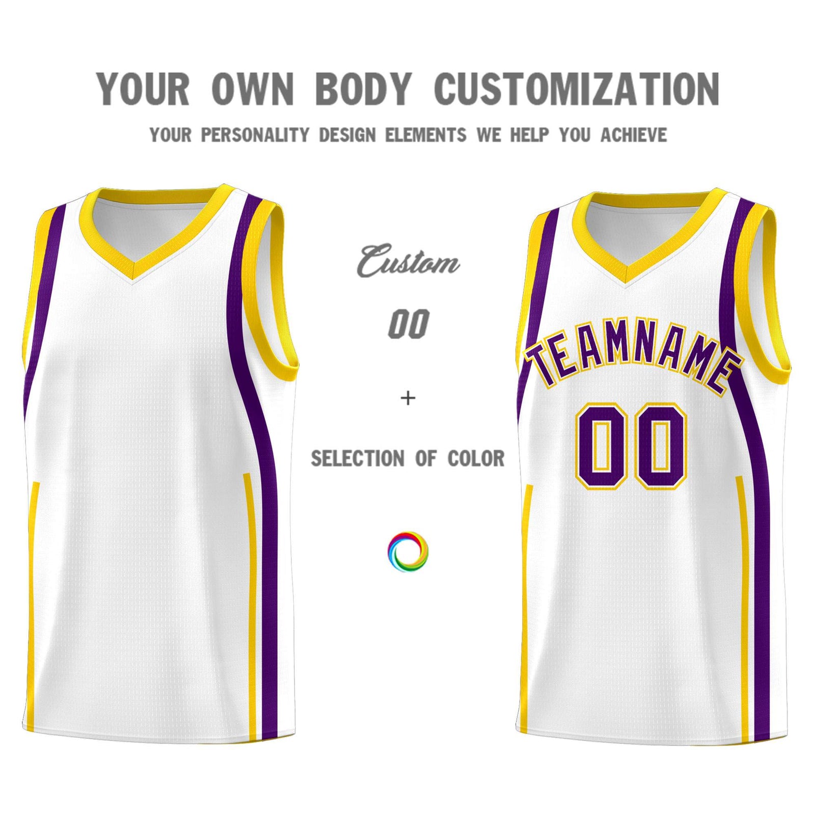 Custom White Purple-Gold Ribbon Pattern Basketball Kits