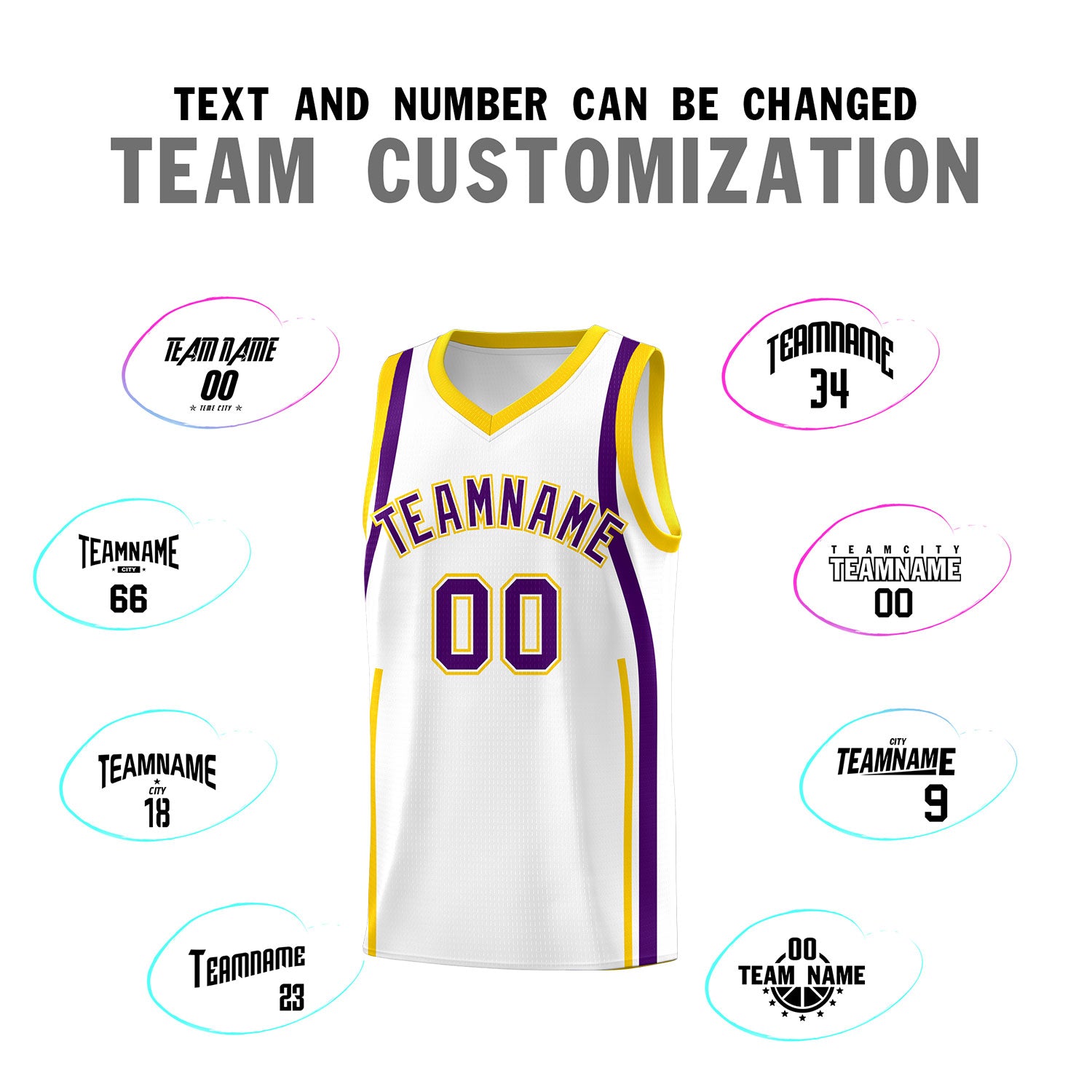 Custom White Purple-Gold Ribbon Pattern Basketball Kits
