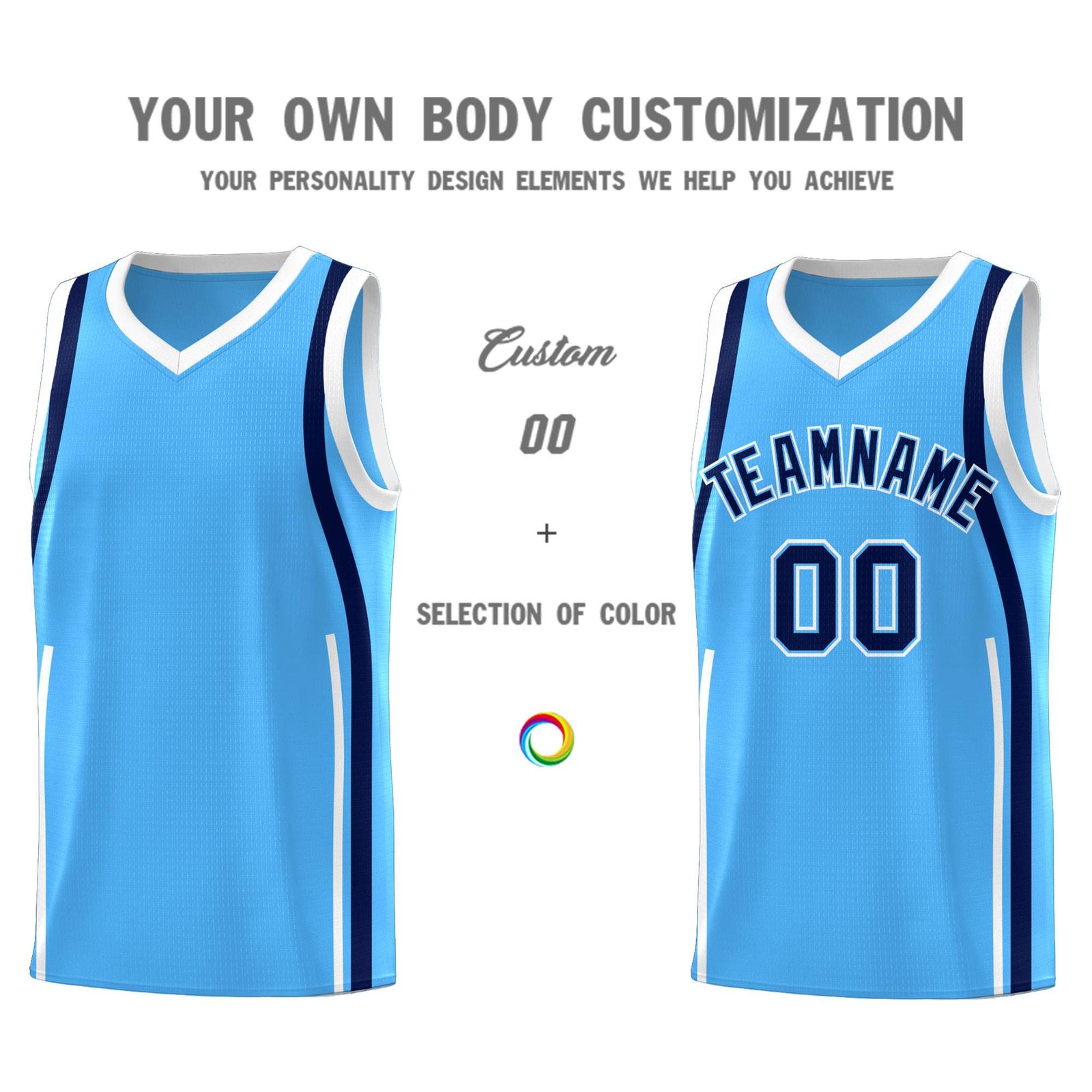 Custom Powder Blue Navy-White Ribbon Pattern Basketball Kits