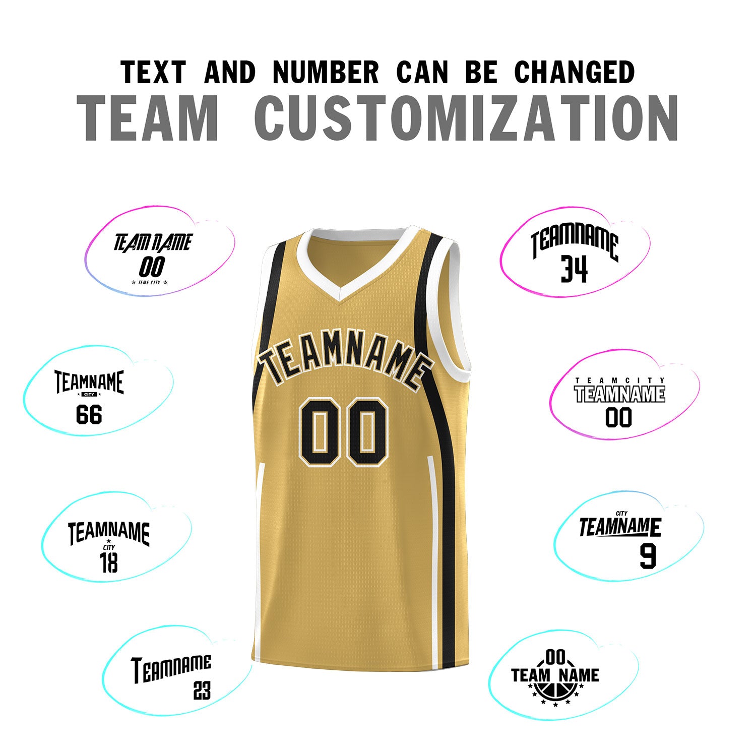 Custom Old Gold Black-White Ribbon Pattern Basketball Kits