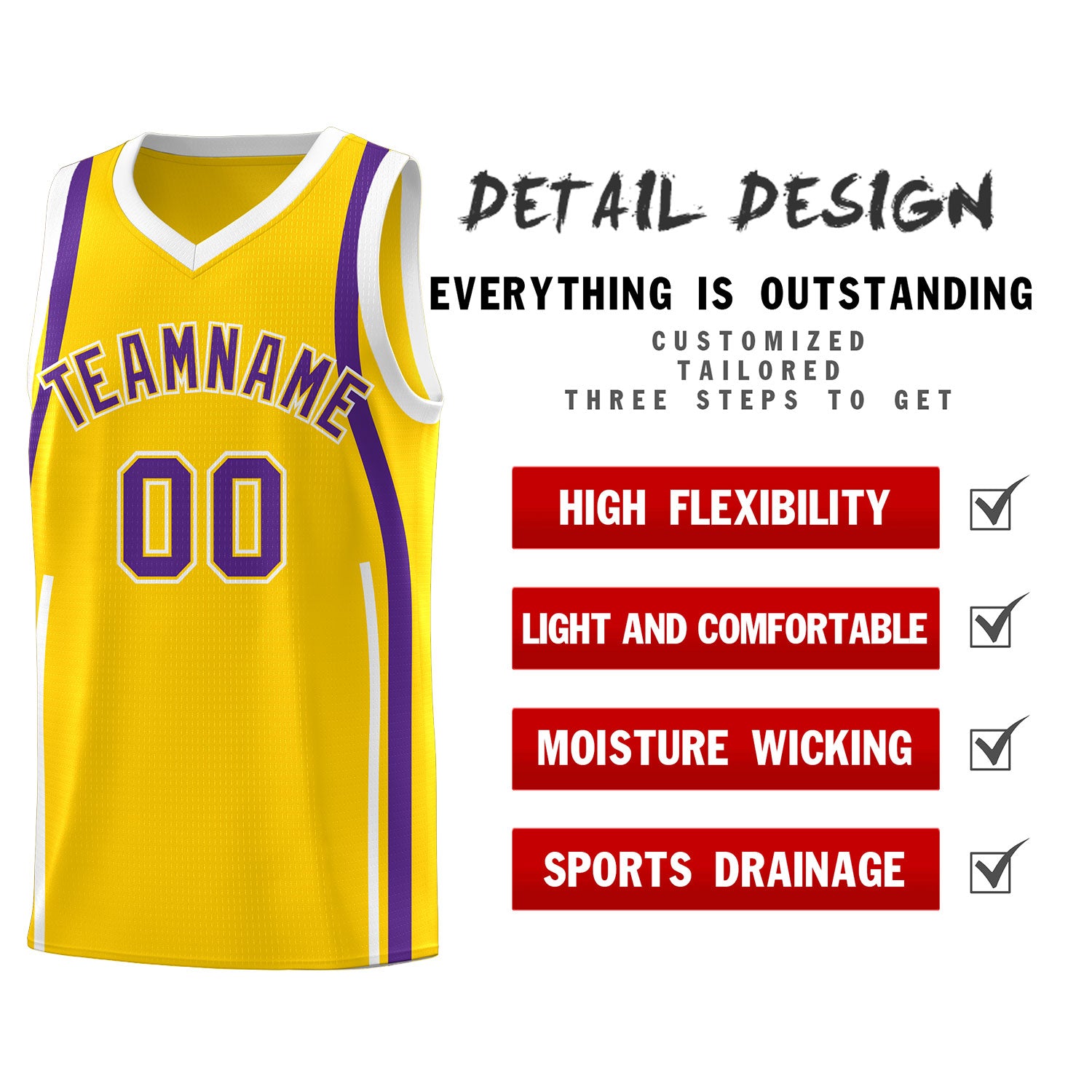 Custom Gold Purple-White Ribbon Pattern Basketball Kits