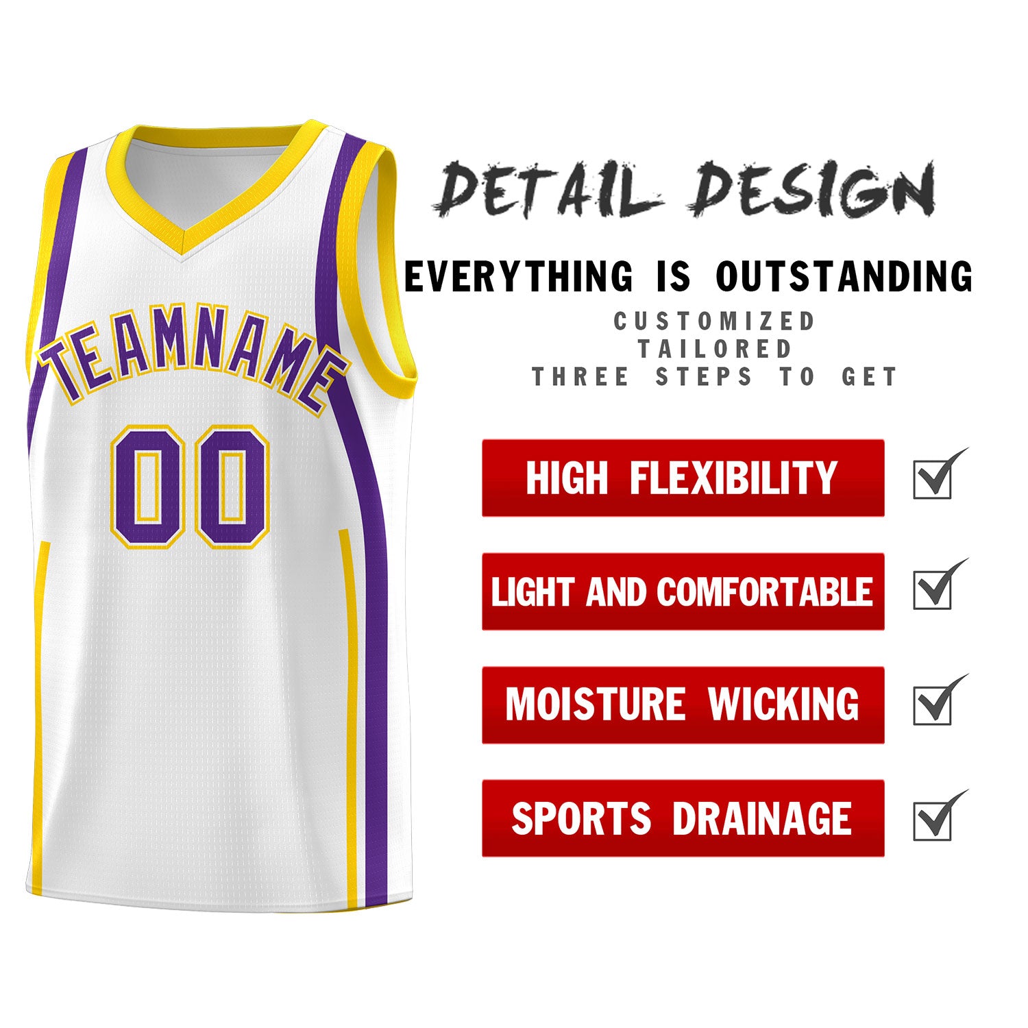 Custom White Gold-Purple Ribbon Pattern Basketball Kits