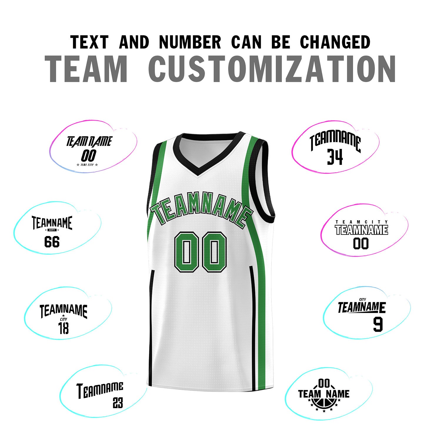 Custom White Kelly Green-White Ribbon Pattern Basketball Kits