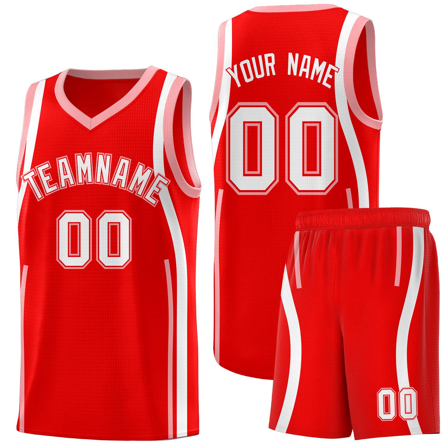 Custom Light Red Light Pink-White Ribbon Pattern Basketball Kits