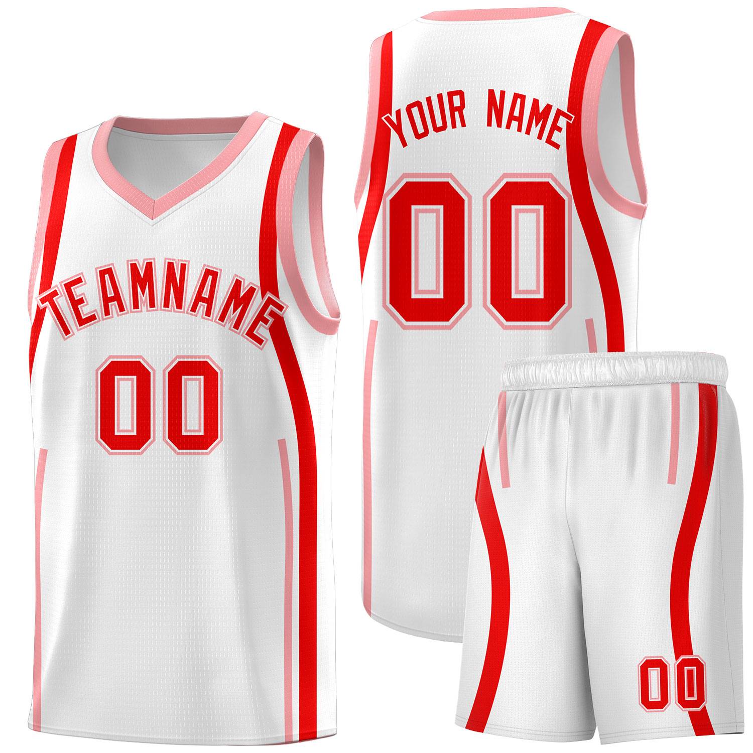 Custom White Light Red-Light Pink Ribbon Pattern Basketball Kits