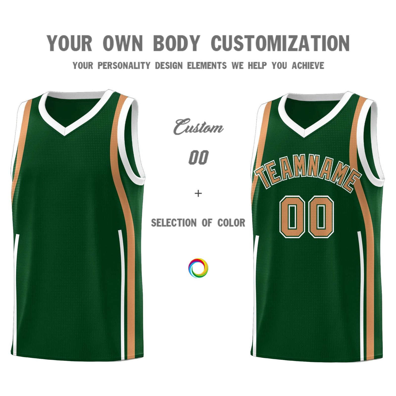 Custom Green Buckskin Brown-White Ribbon Pattern Basketball Kits