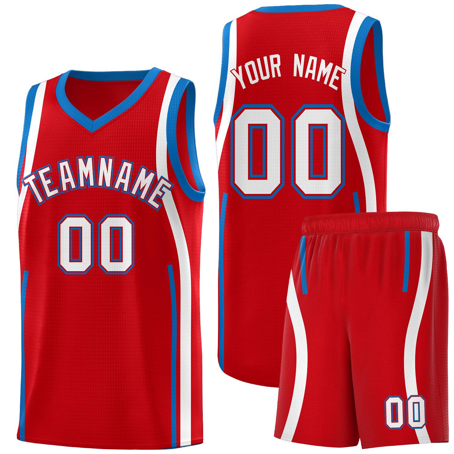 Custom Red Royal-White Ribbon Pattern Basketball Kits