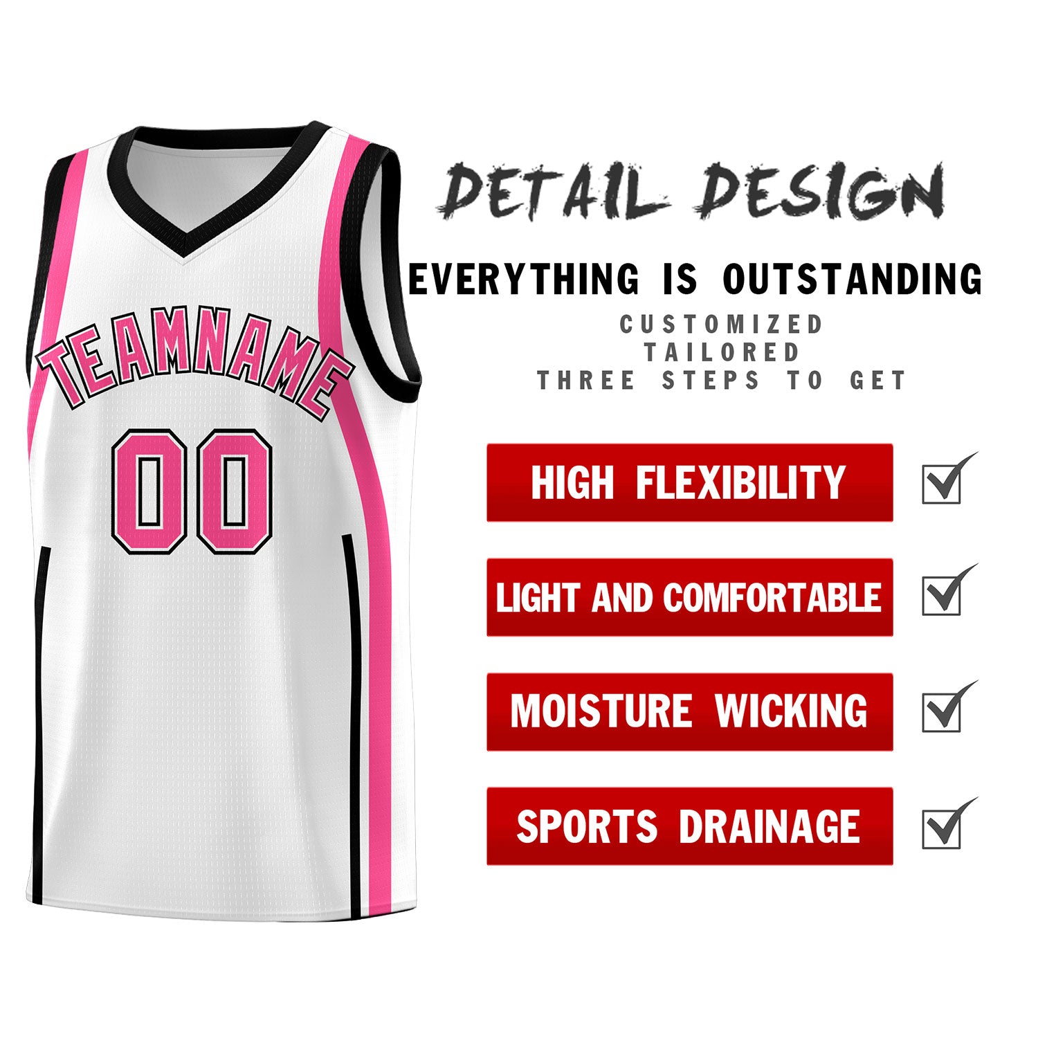 Custom White Pink-Black Ribbon Pattern Basketball Kits