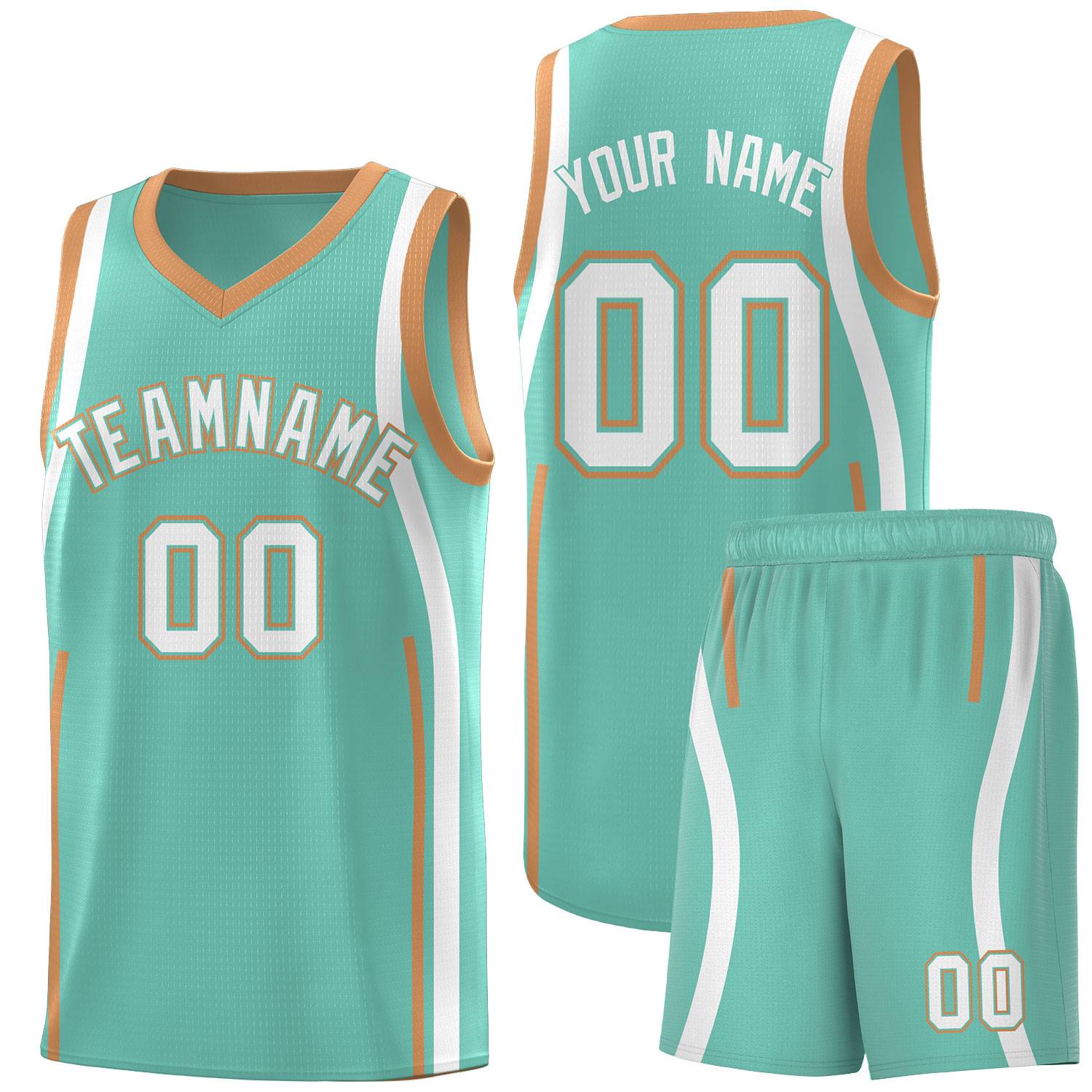 Custom Bright Green Buckskin Brown-White Ribbon Pattern Basketball Kits