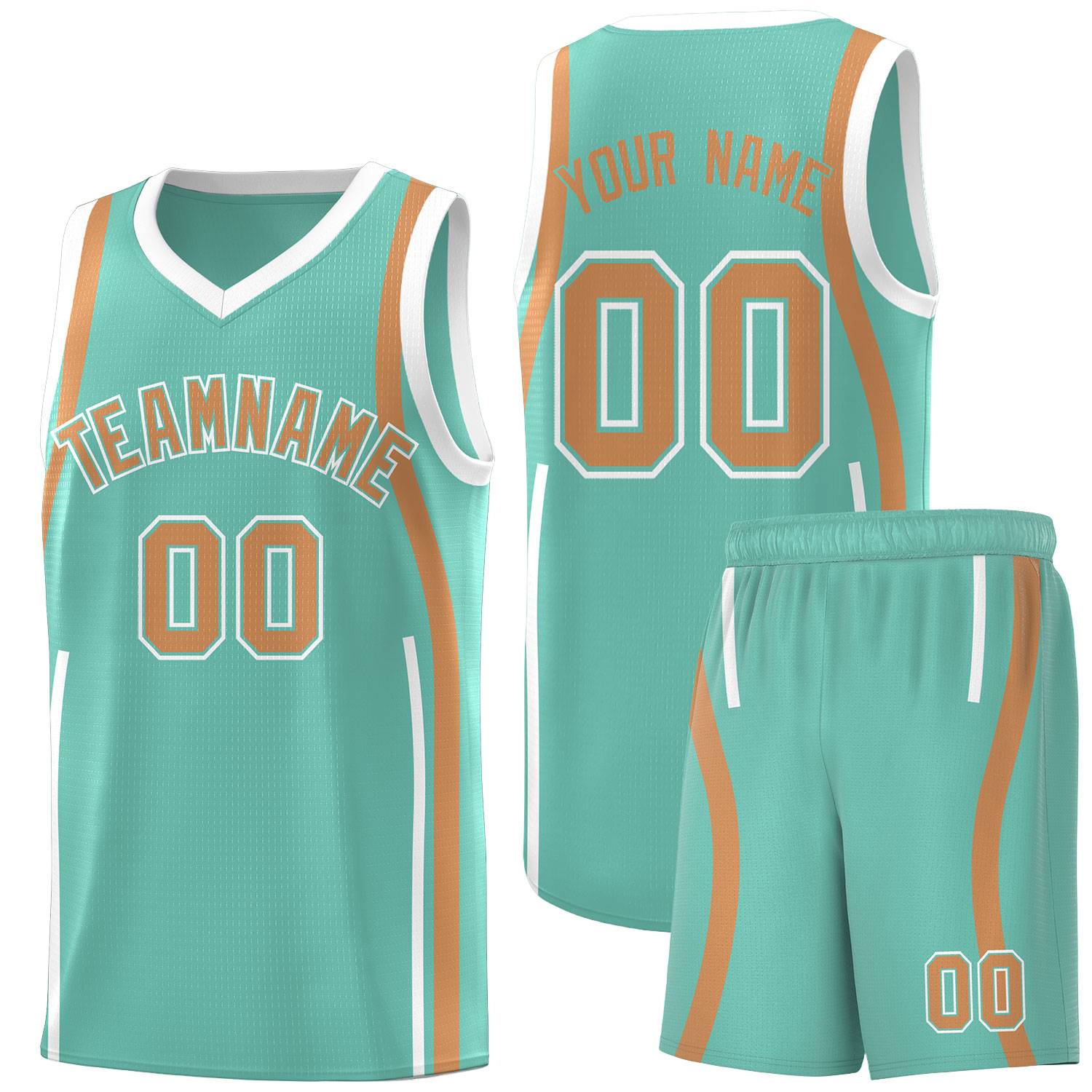 Custom Bright Green Buckskin Brown-White Ribbon Pattern Basketball Kits
