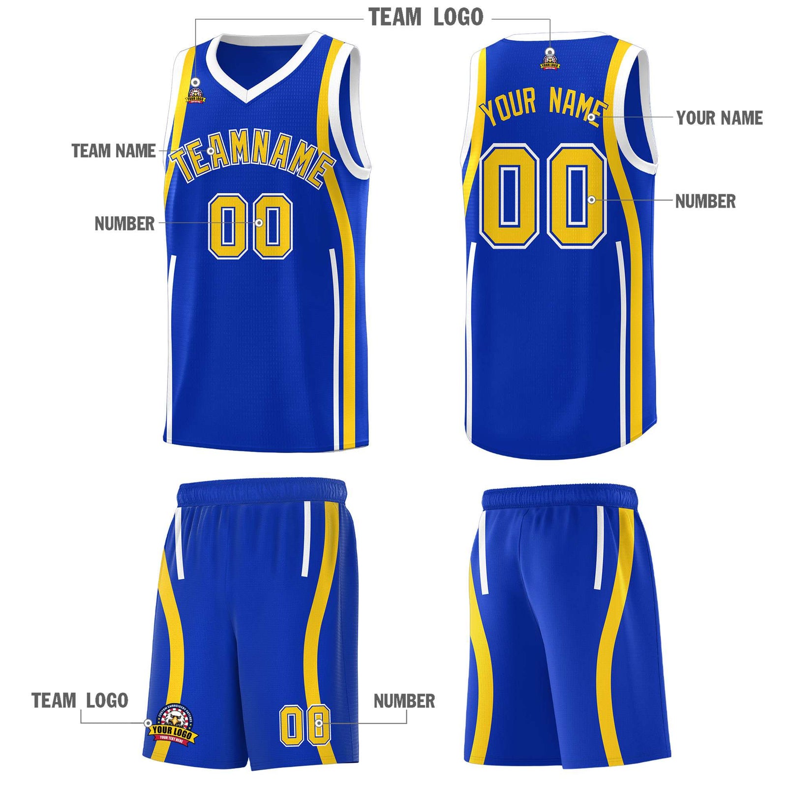 Custom Royal Gold-White Ribbon Pattern Basketball Kits