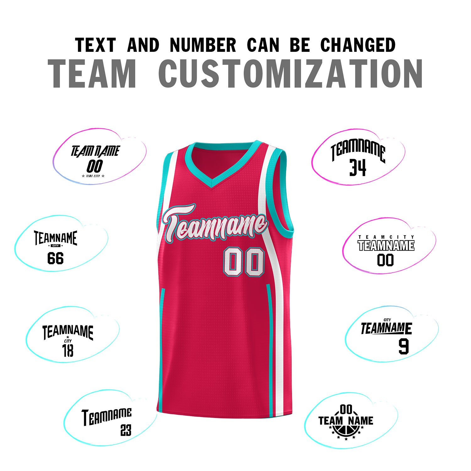 Custom Red Aqua-White Ribbon Pattern Basketball Kits