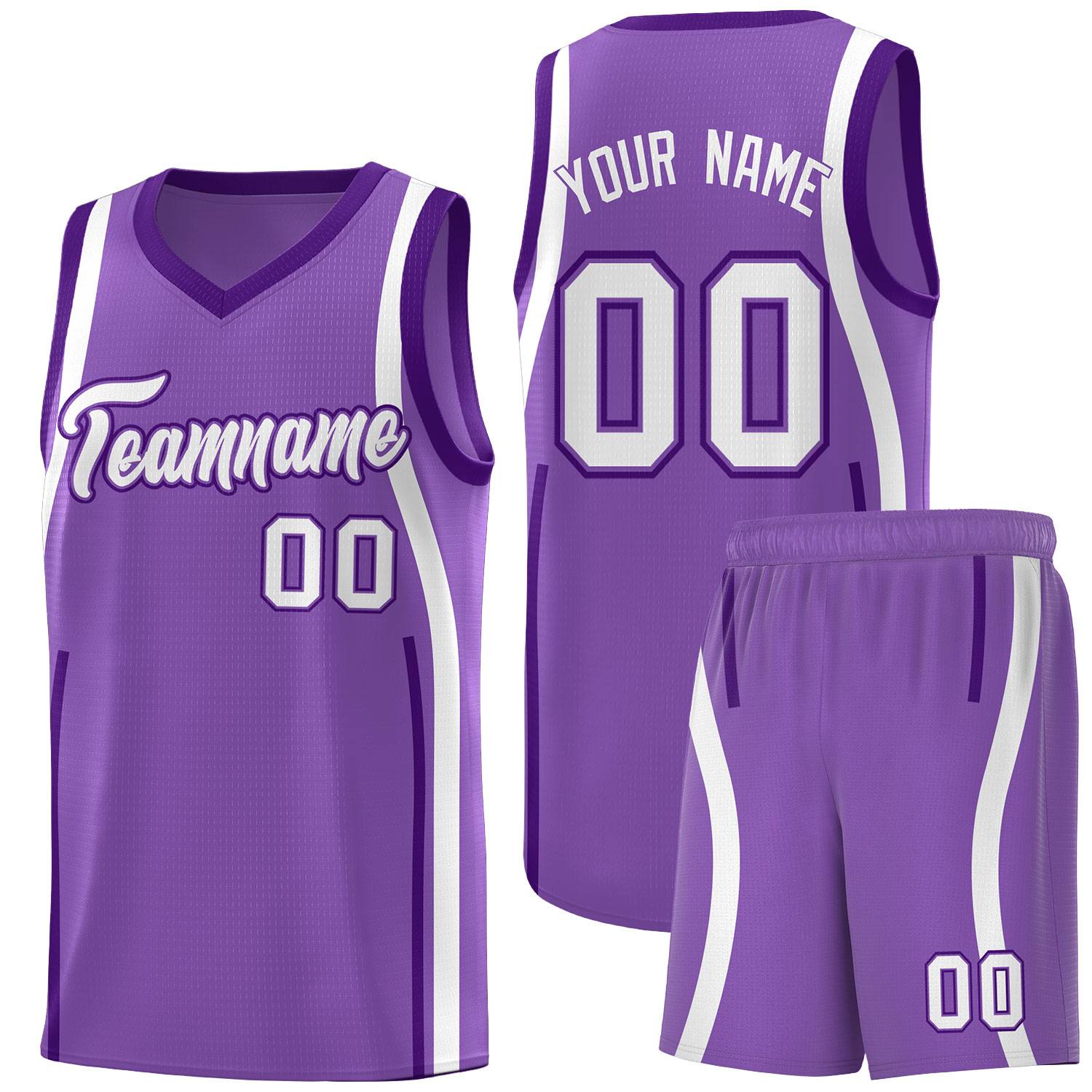 Custom Light Purple Purple-White Ribbon Pattern Basketball Kits