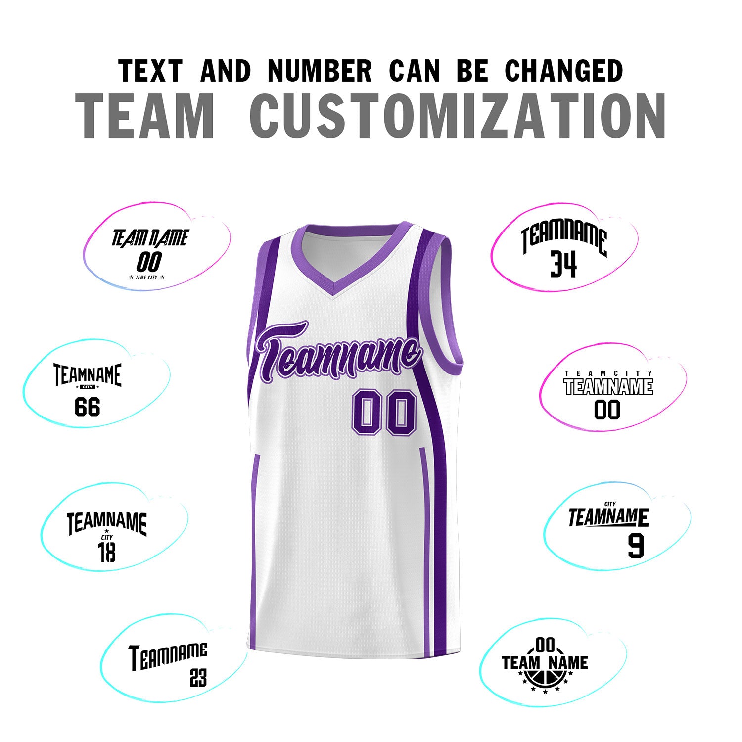 Custom White Purple-Light Purple Ribbon Pattern Basketball Kits