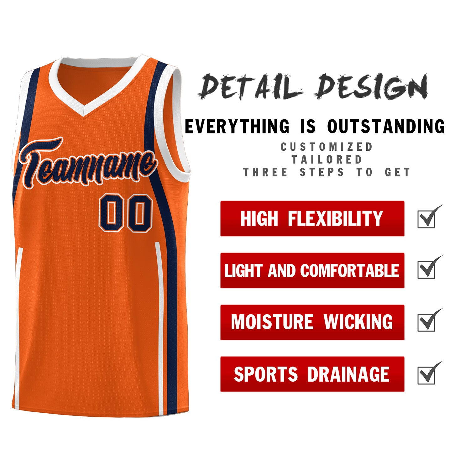 Custom Orange Navy-White Ribbon Pattern Basketball Kits