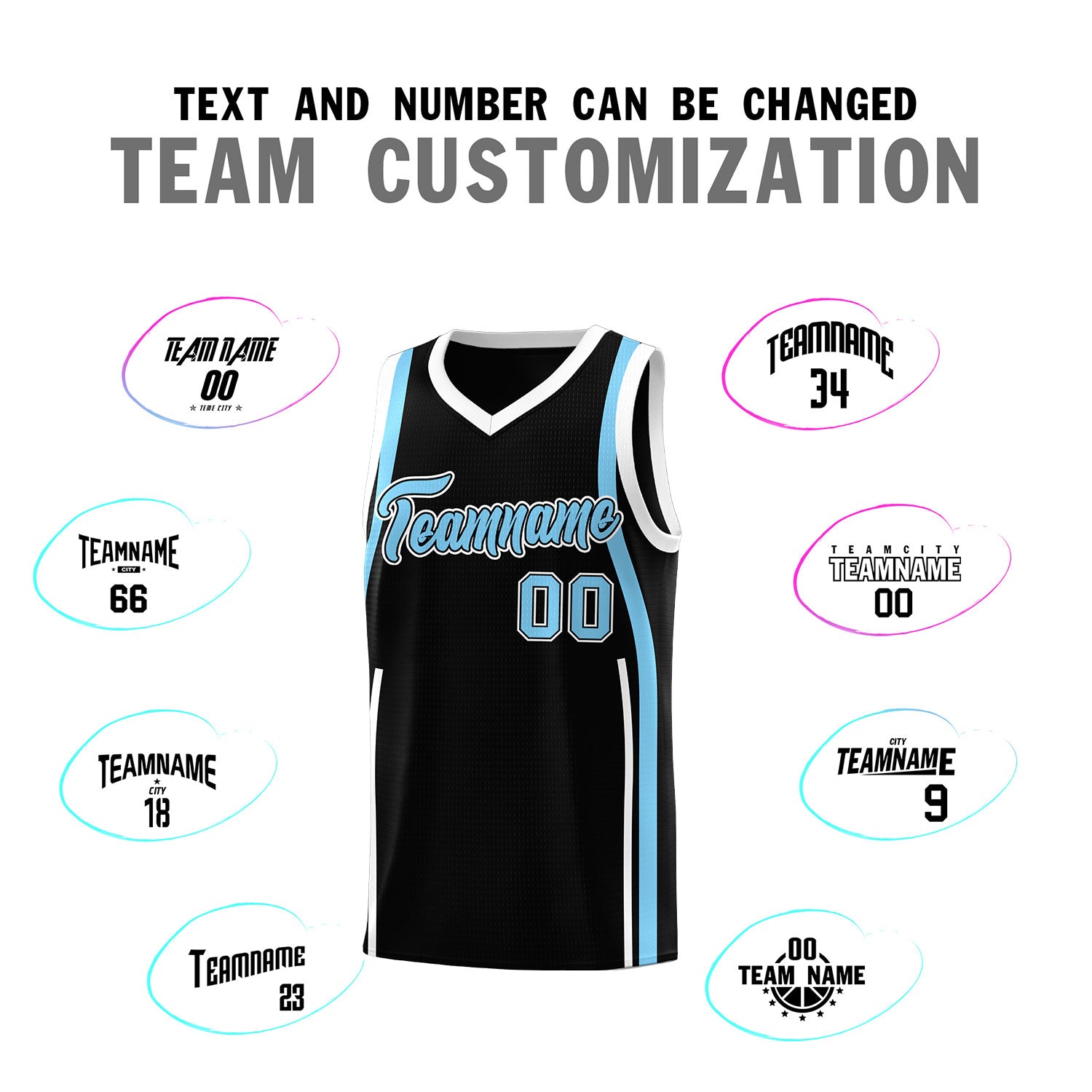 Custom Black Light Blue-White Ribbon Pattern Basketball Kits