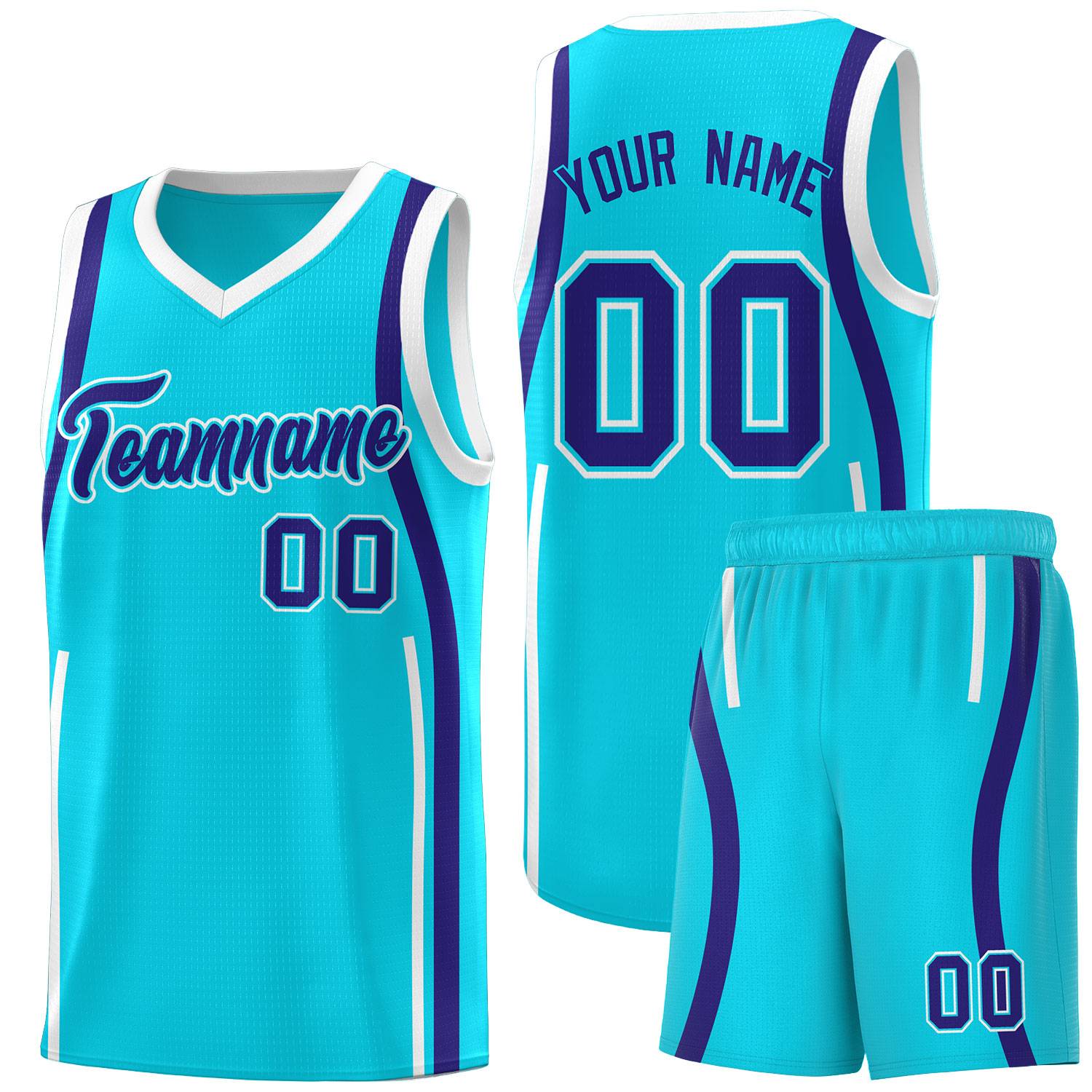 Custom Sky Blue Royal-White Ribbon Pattern Basketball Kits